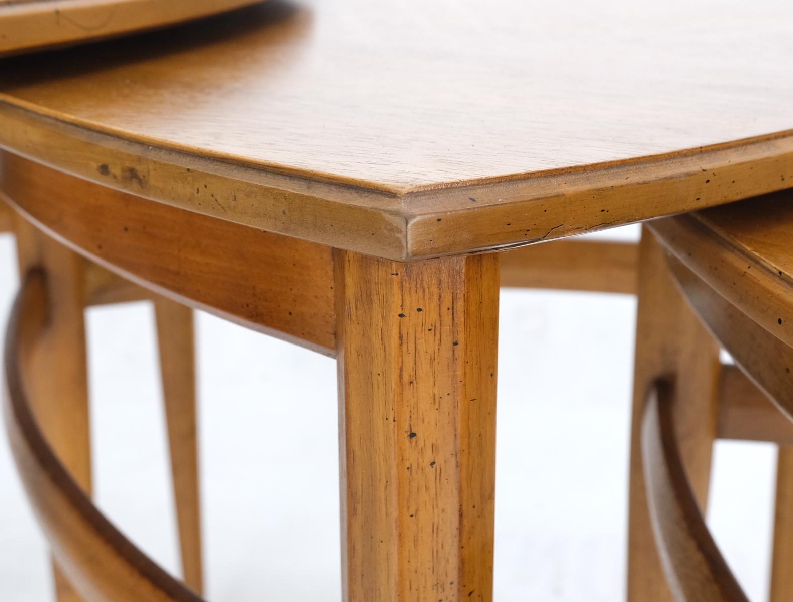 EstablishedLines Set of Mid-Century Modern Three Rounded Triangle Shape Nesting Stacking Tables