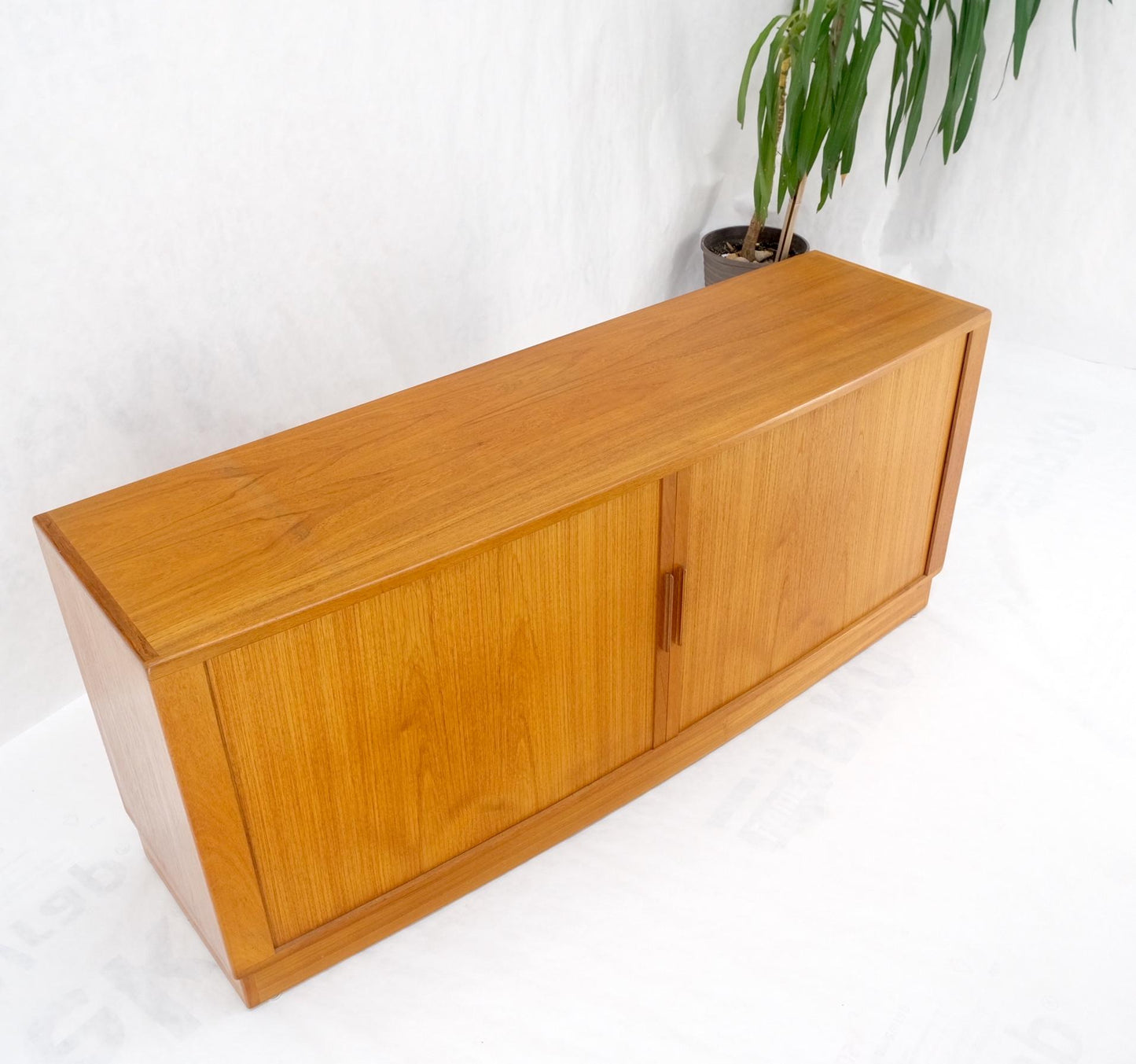 EstablishedLines Danish Mid-Century Modern Teak Credenza Tambour Doors Hutch Mint