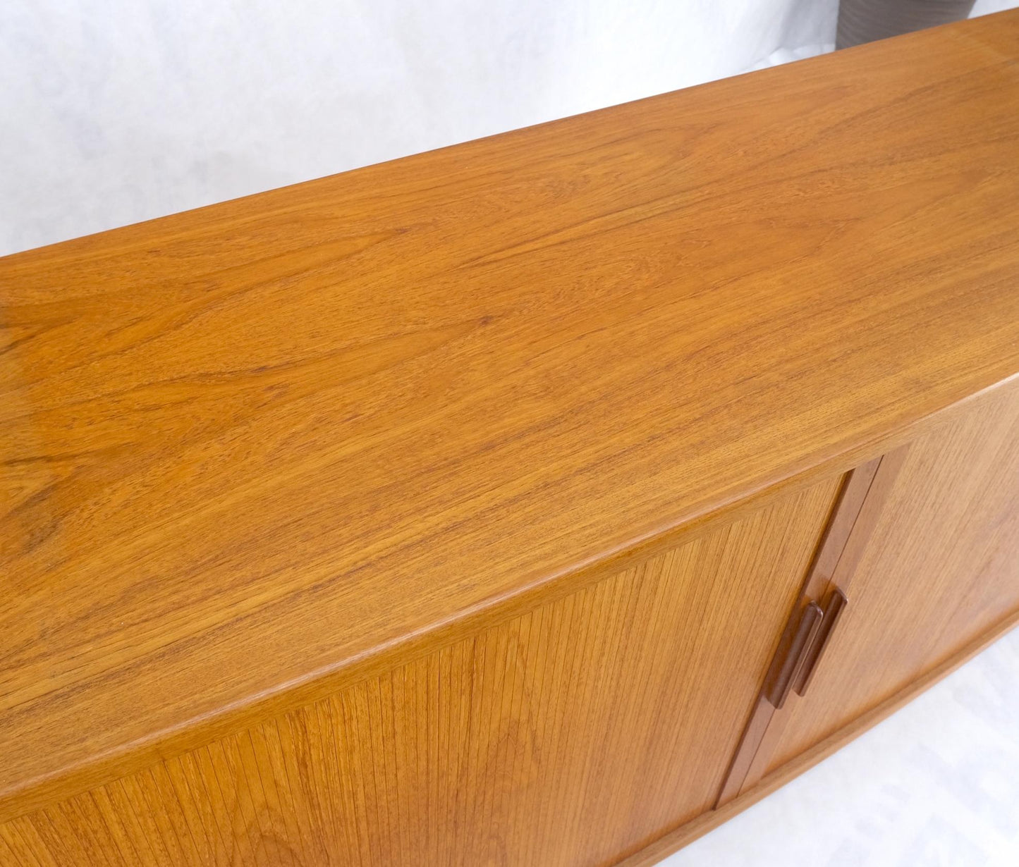 EstablishedLines Danish Mid-Century Modern Teak Credenza Tambour Doors Hutch Mint