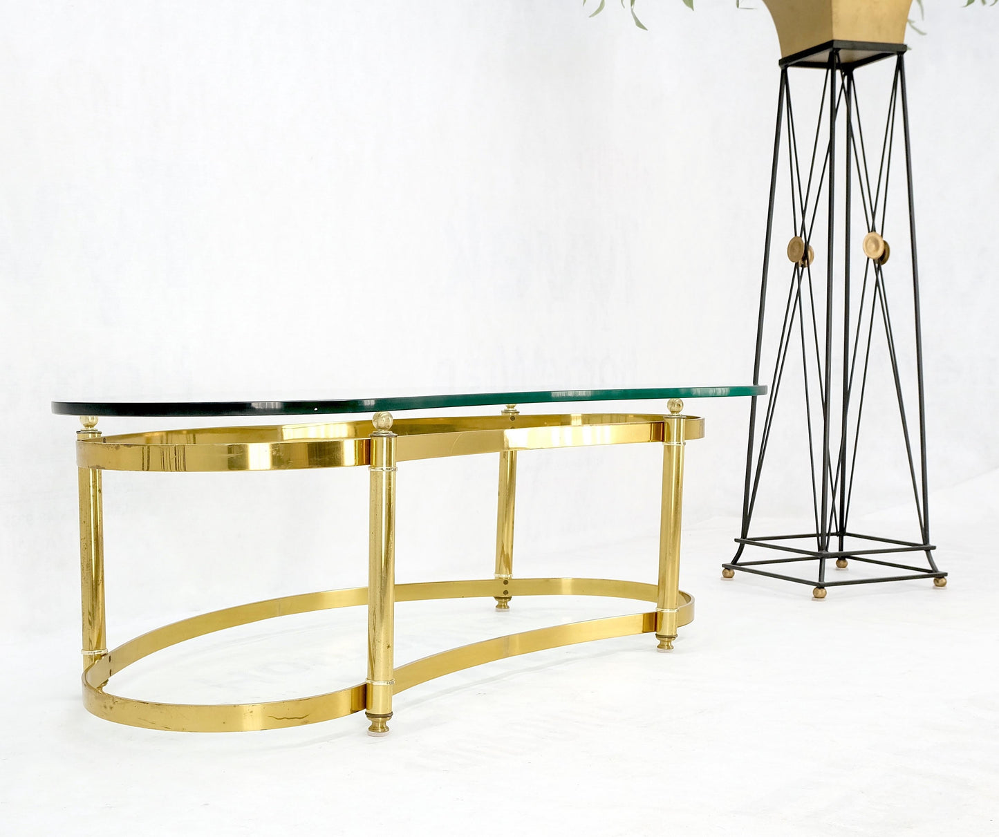 EstablishedLines Thick Glass Kidney Shape Brass Base Mid-Century Modern Coffee Table