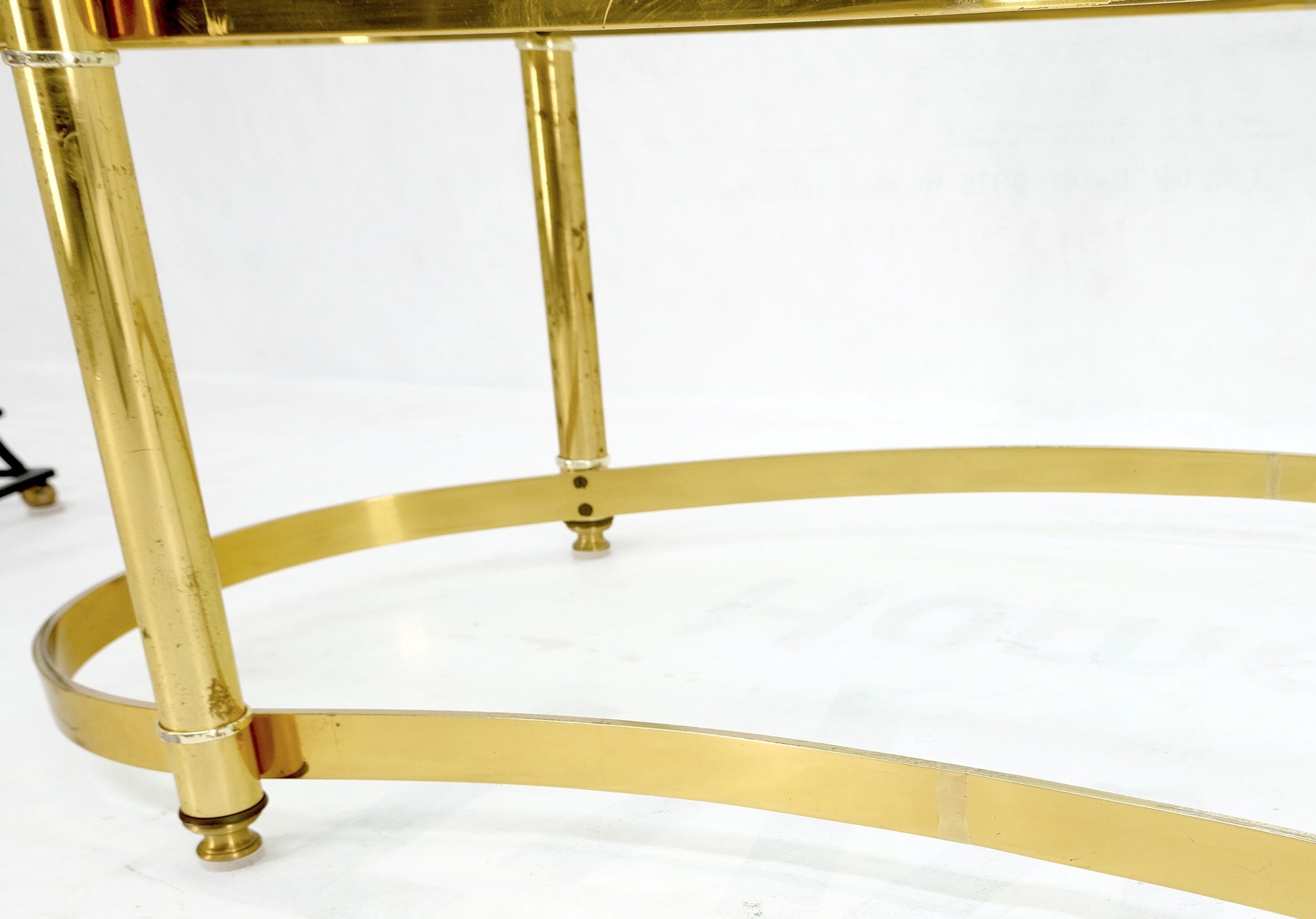 EstablishedLines Thick Glass Kidney Shape Brass Base Mid-Century Modern Coffee Table