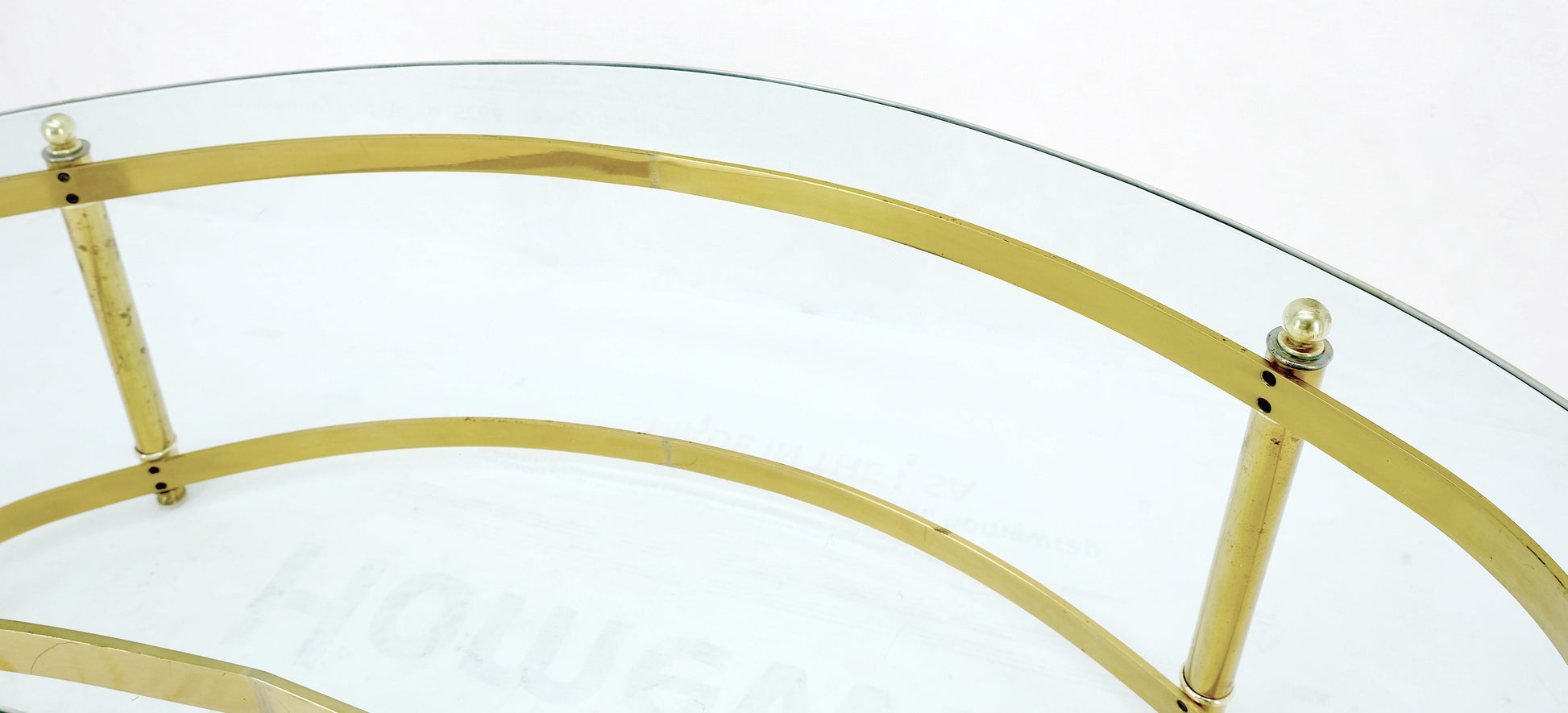 EstablishedLines Thick Glass Kidney Shape Brass Base Mid-Century Modern Coffee Table