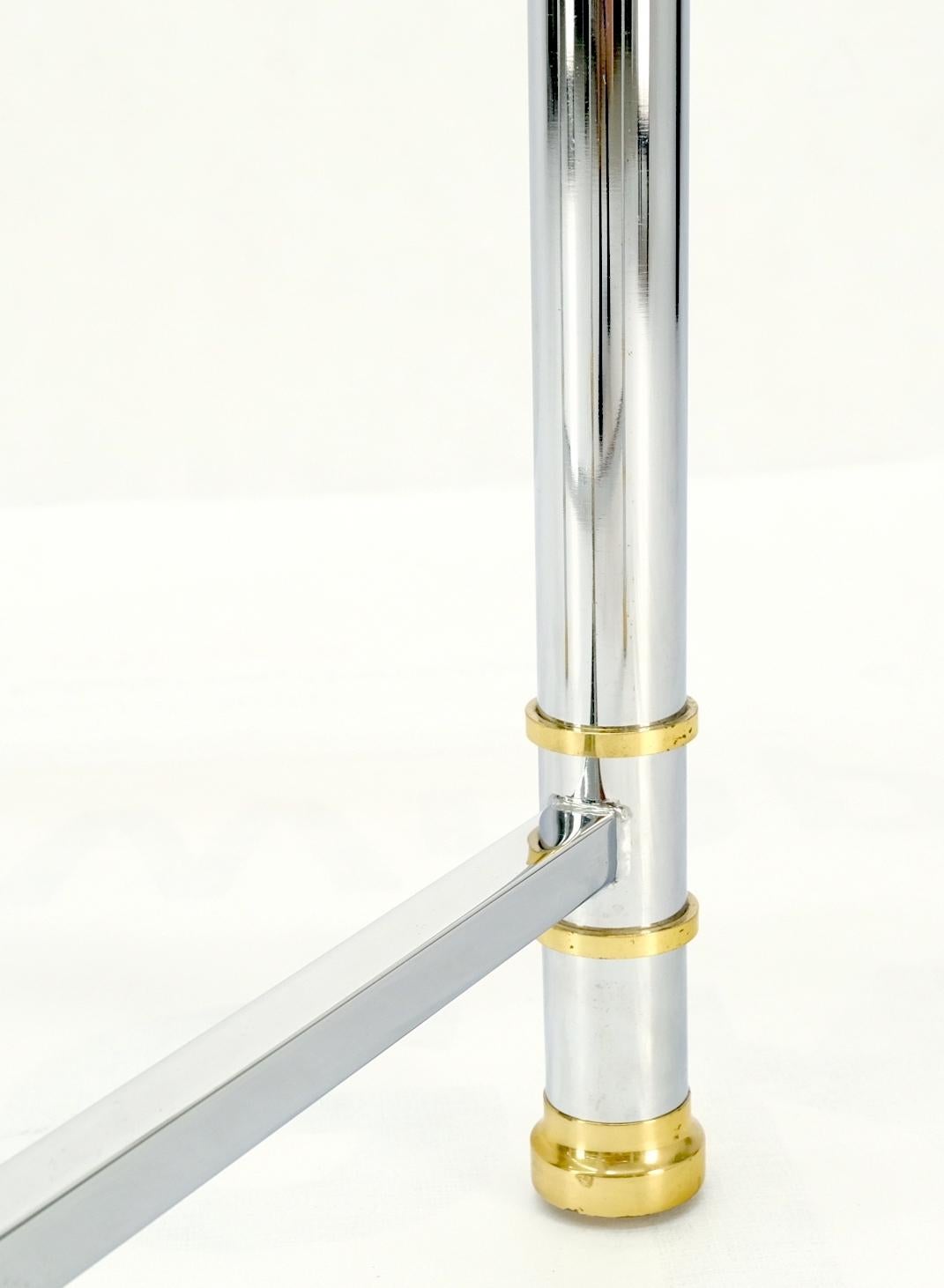 EstablishedLines Glass Top Solid Brass Trim Cross Shape Base Chrome Base Round Coffee Table MINT!