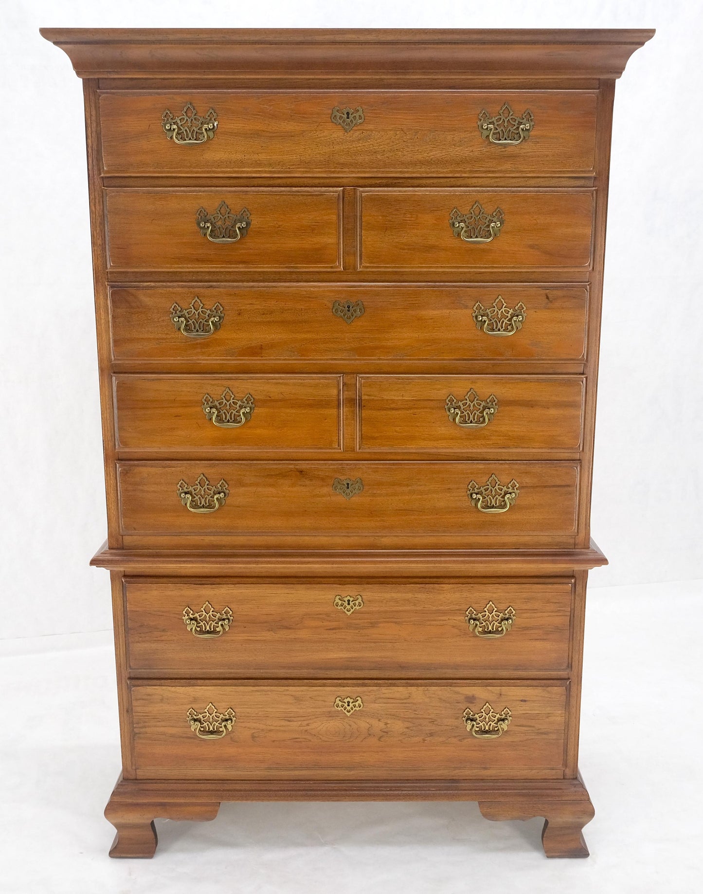 Light Walnut Chest on Chest Dresser High Boy Brass Pulls by Thomasville MINT!