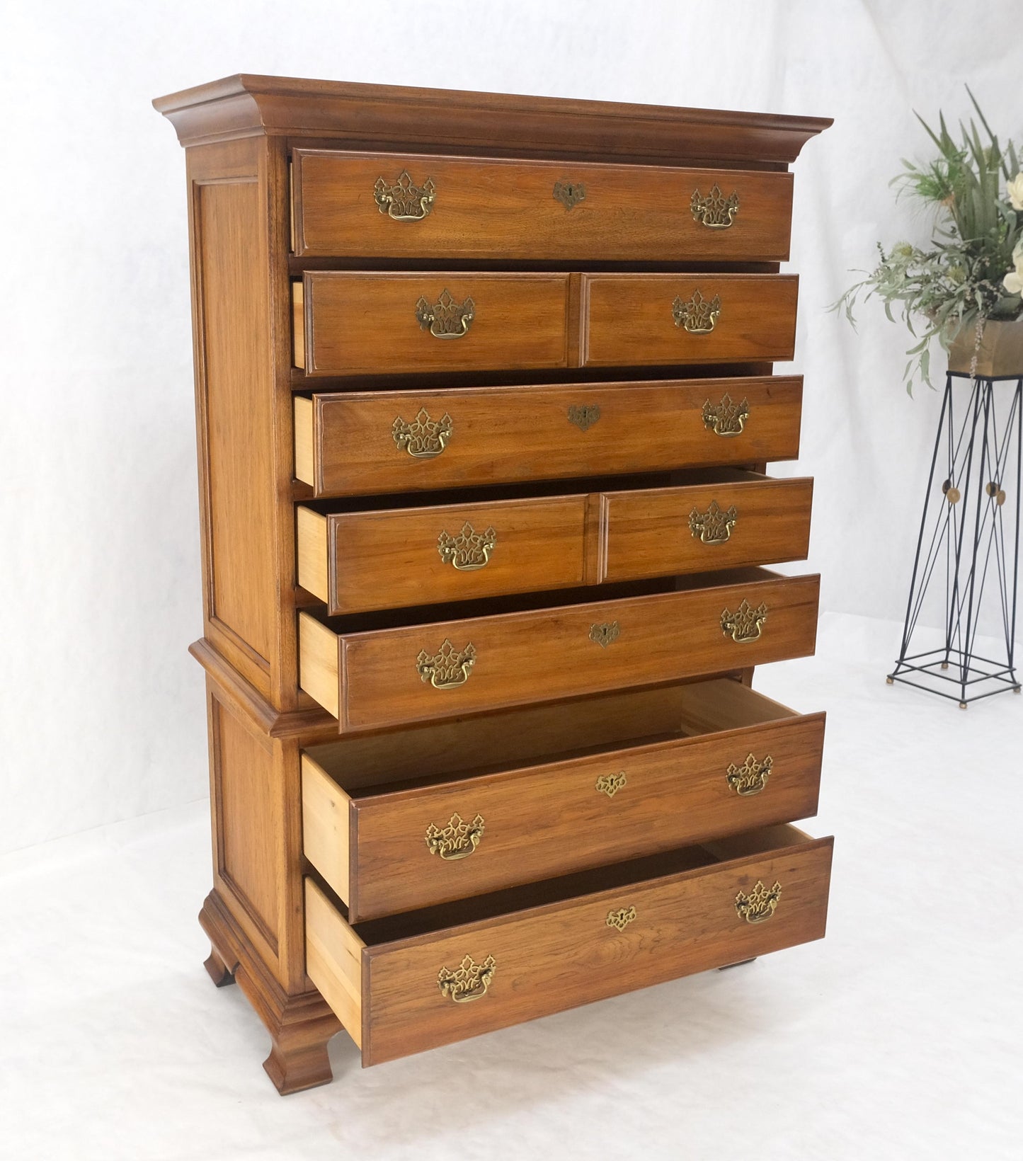 Light Walnut Chest on Chest Dresser High Boy Brass Pulls by Thomasville MINT!