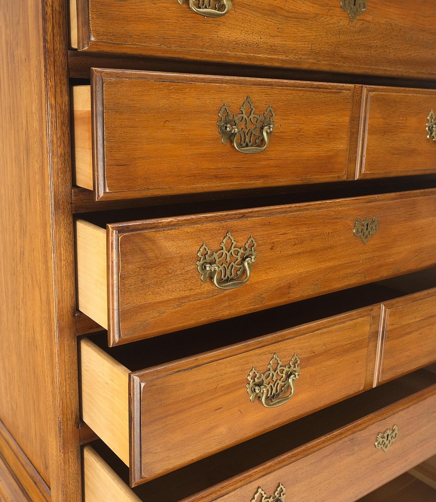 Light Walnut Chest on Chest Dresser High Boy Brass Pulls by Thomasville MINT!