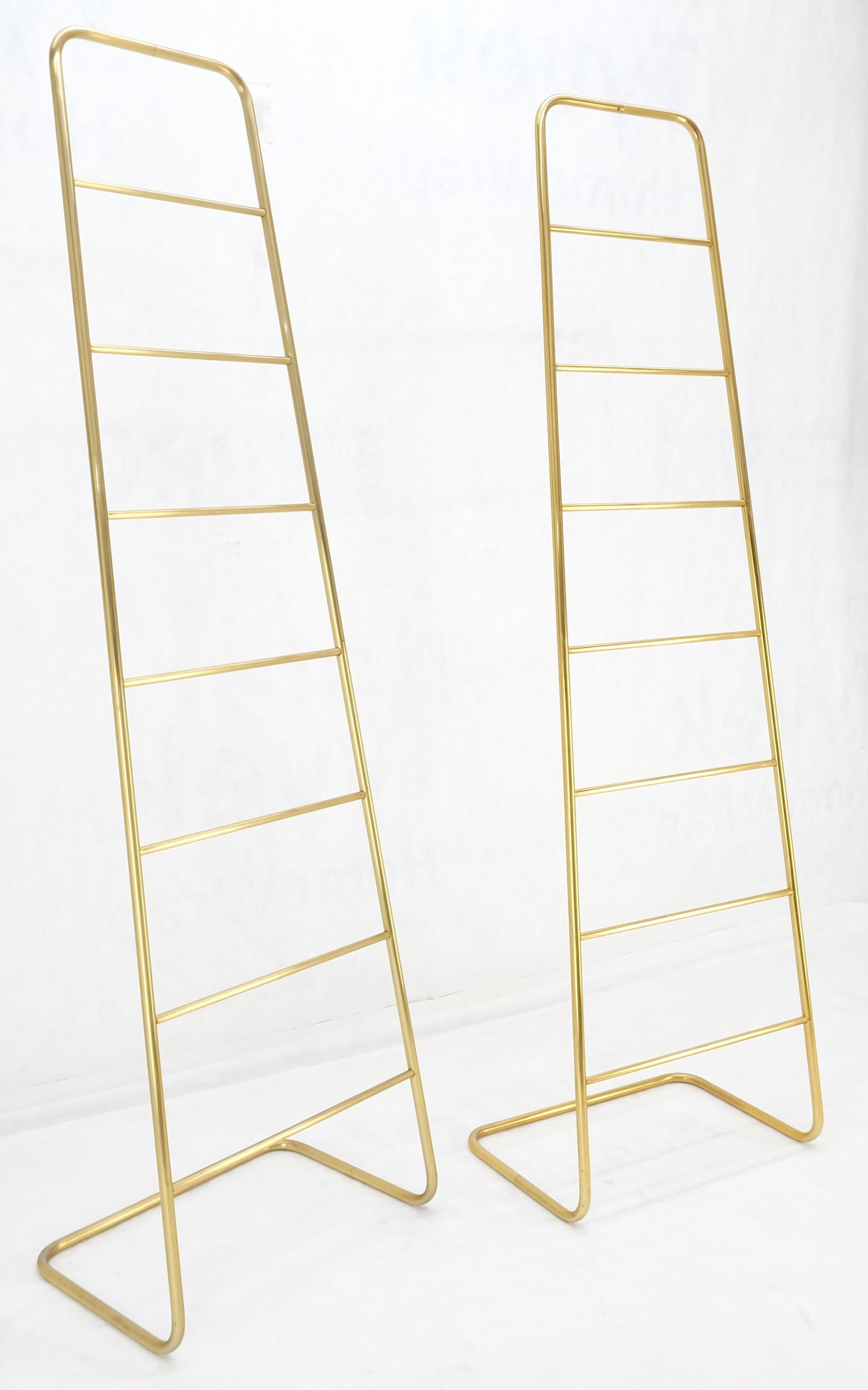 EstablishedLines Pair of 89" Tall Brass Custom Decorative Textile Fabric Towel Racks Displays