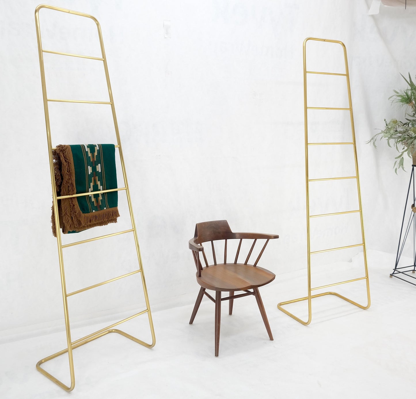 EstablishedLines Pair of 89" Tall Brass Custom Decorative Textile Fabric Towel Racks Displays