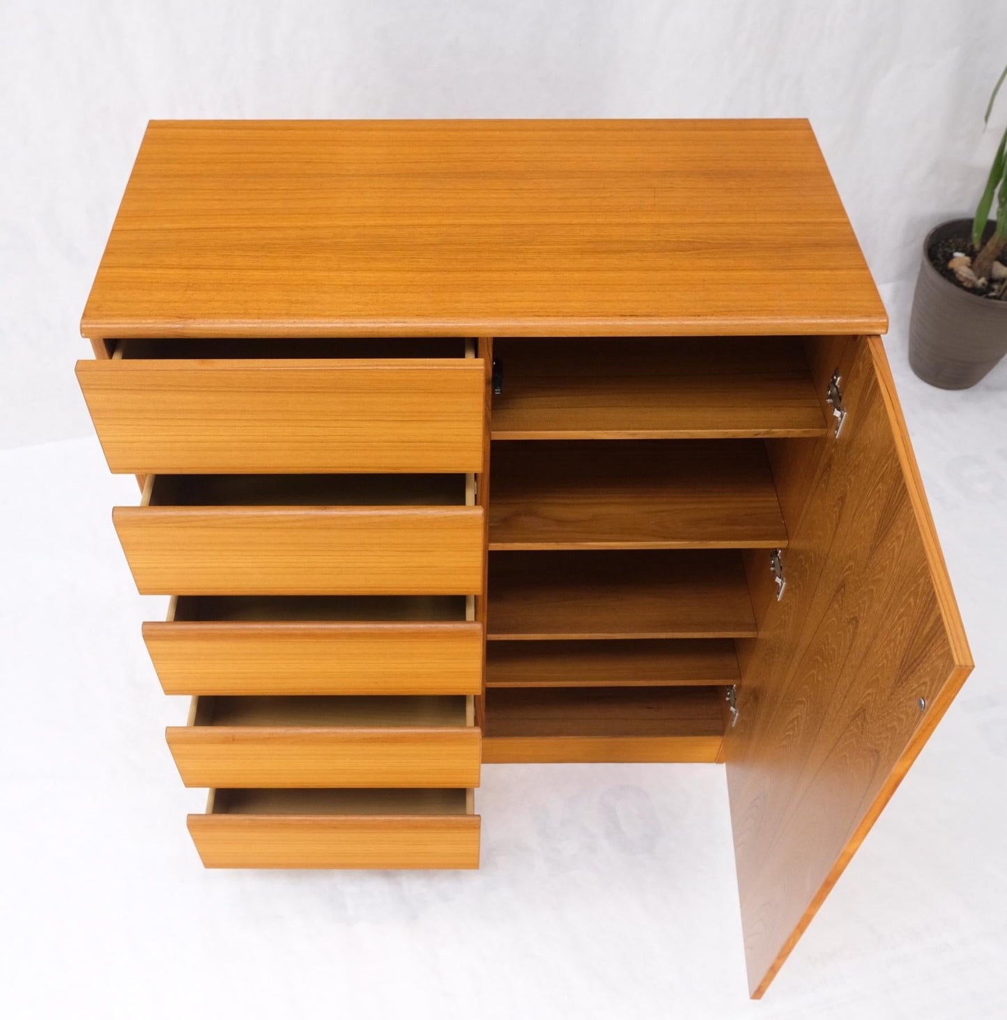 EstablishedLines Danish Mid-Century Modern Teak Side by Side Cabinet w 5 Drawers Shelf Compartmet