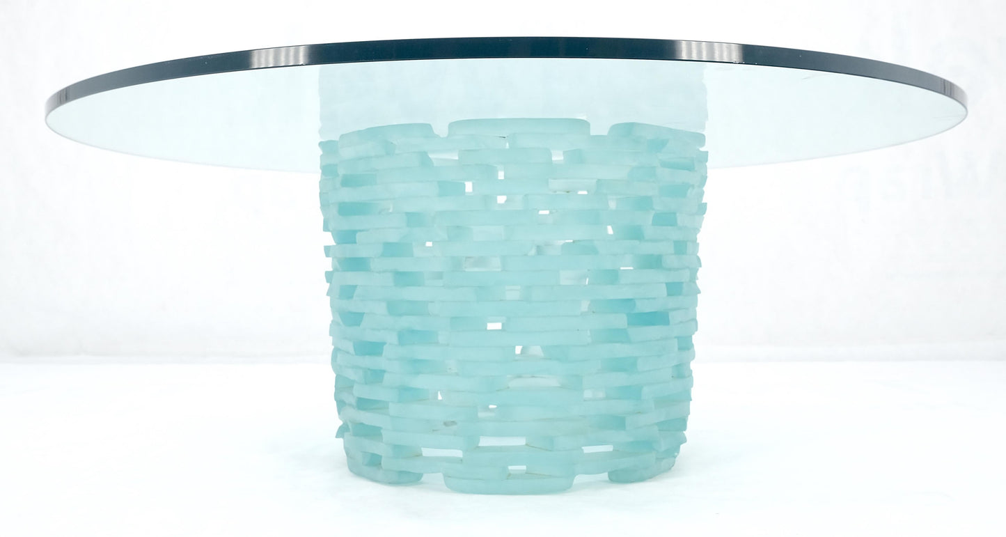 EstablishedLines Fused Glass "Ice" Blocks Round Base Studio Made 3/4" 48" Glass Top Coffee Table