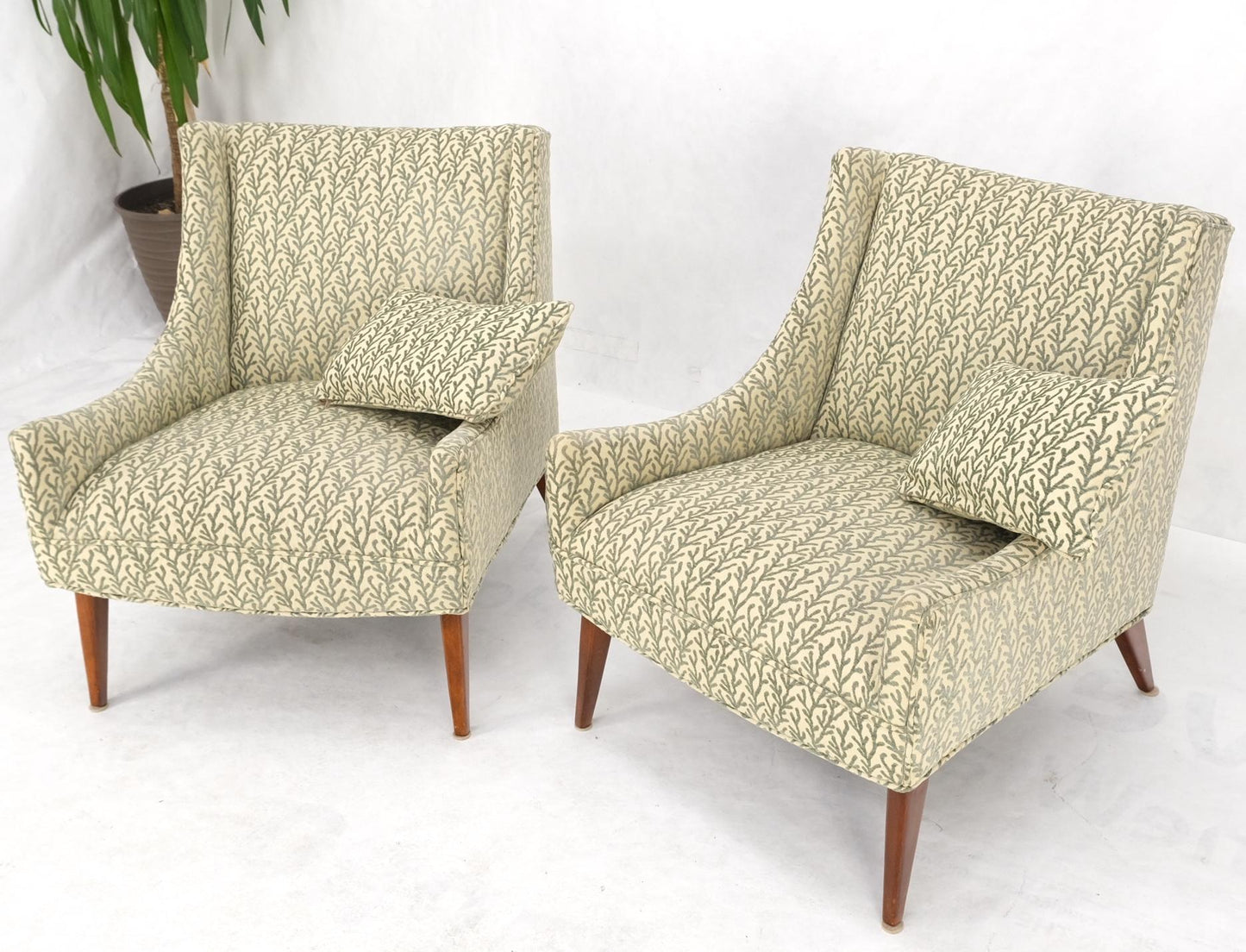 EstablishedLines Pair of Scoop like Shape Light Profile Mid Century Modern Lounge Chairs Mint