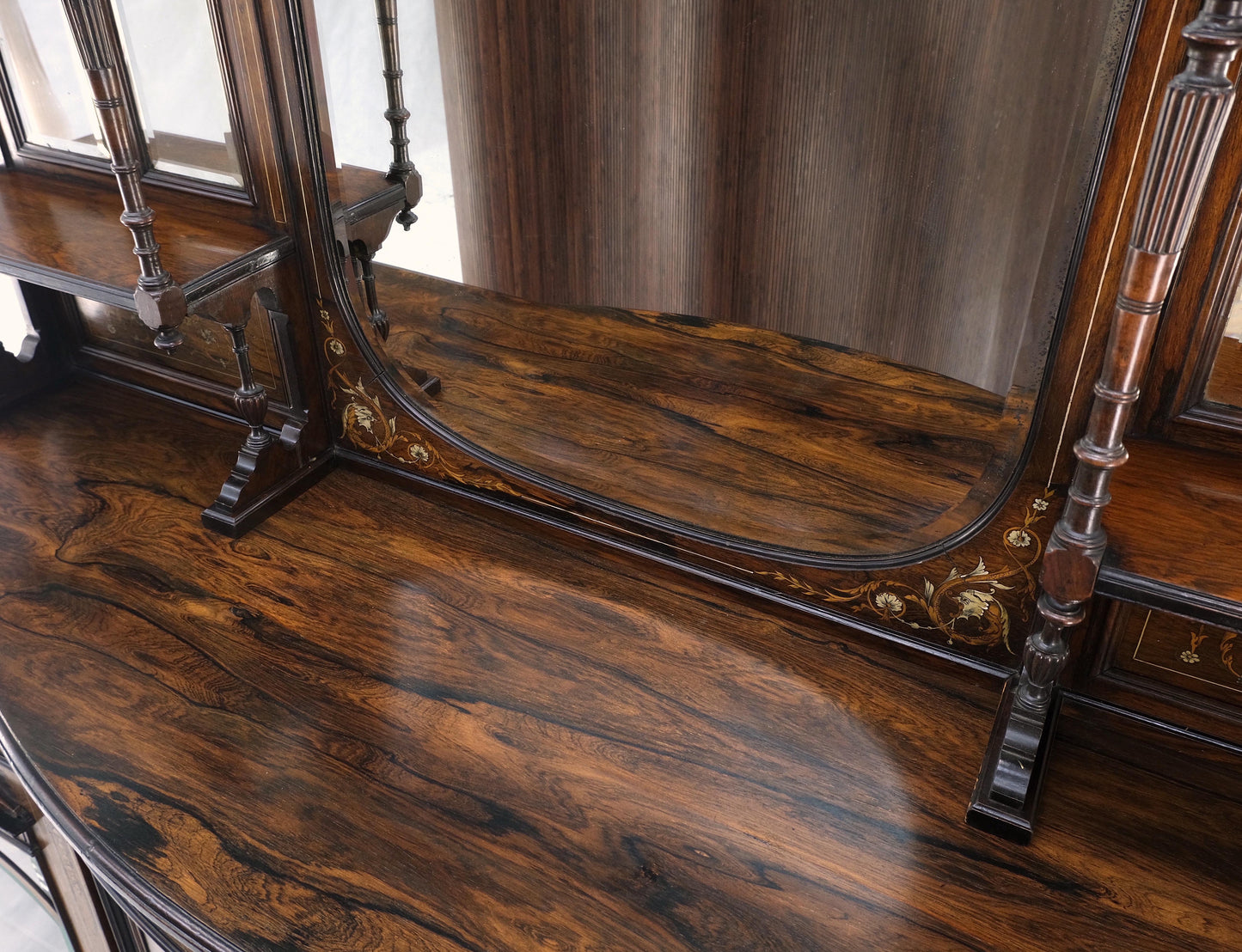 EstablishedLines Victorian Rosewood Sideboard Credenza Etagere Display Cabinet Beveled Glass Mint