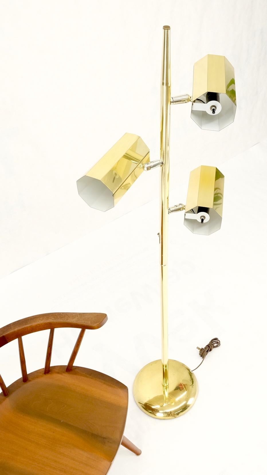 EstablishedLines Adjustable Hexagon Cylinder Shades Three Way Brass Floor Lamp Sonneman