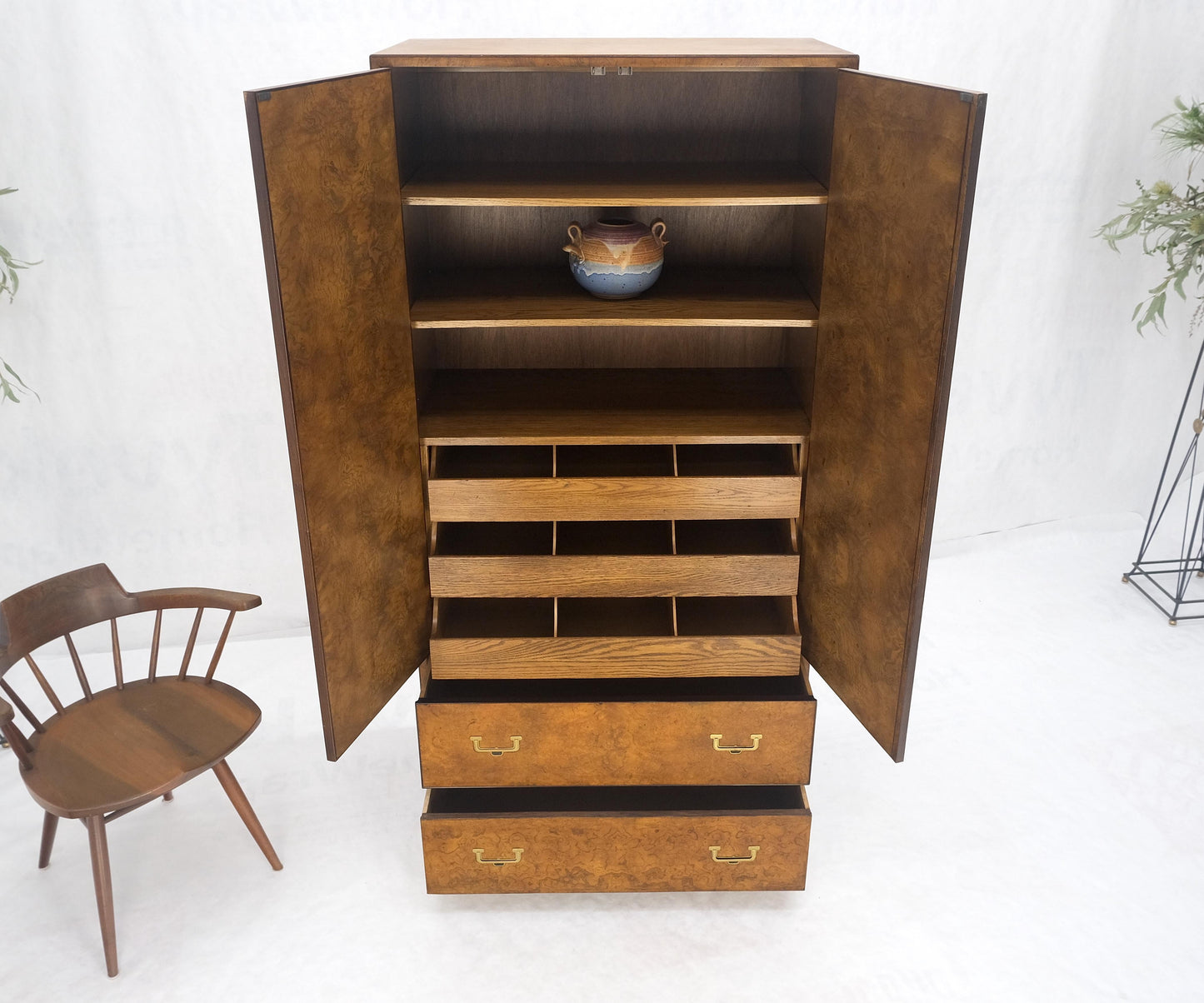 EstablishedLines Burl Wood Large 74" Tall Gentelman's Chest Dresser High Boy Campaign Style MINT!