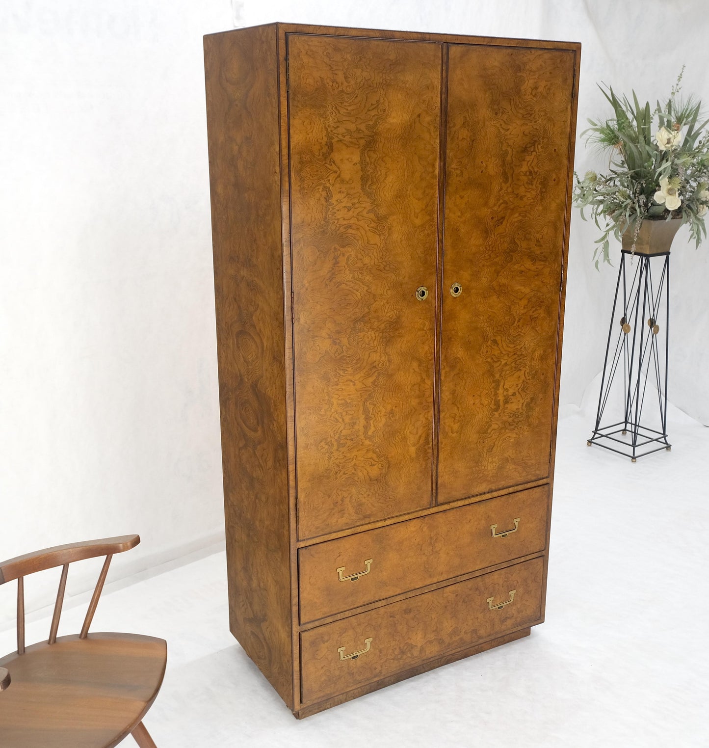 EstablishedLines Burl Wood Large 74" Tall Gentelman's Chest Dresser High Boy Campaign Style MINT!