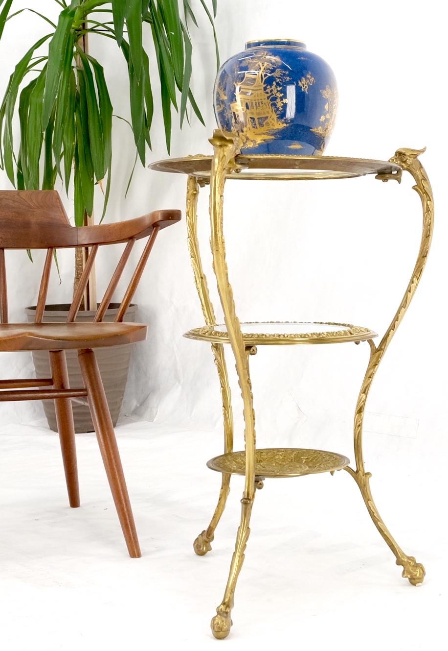 EstablishedLines 3 Tier Solid Cast Brass Glass Top Tri Legged Dragon Motive Stand