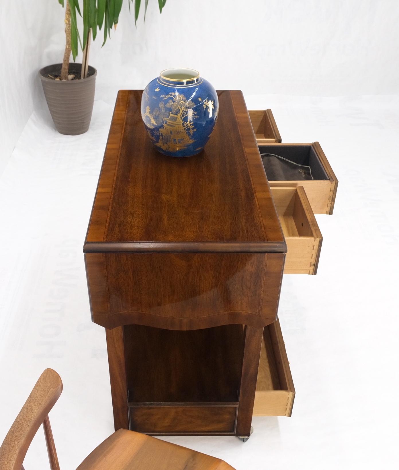 EstablishedLines Mahogany Banded Inlay Drop Leaf Silver Drawer 5 Drawers Server Cart on Wheels