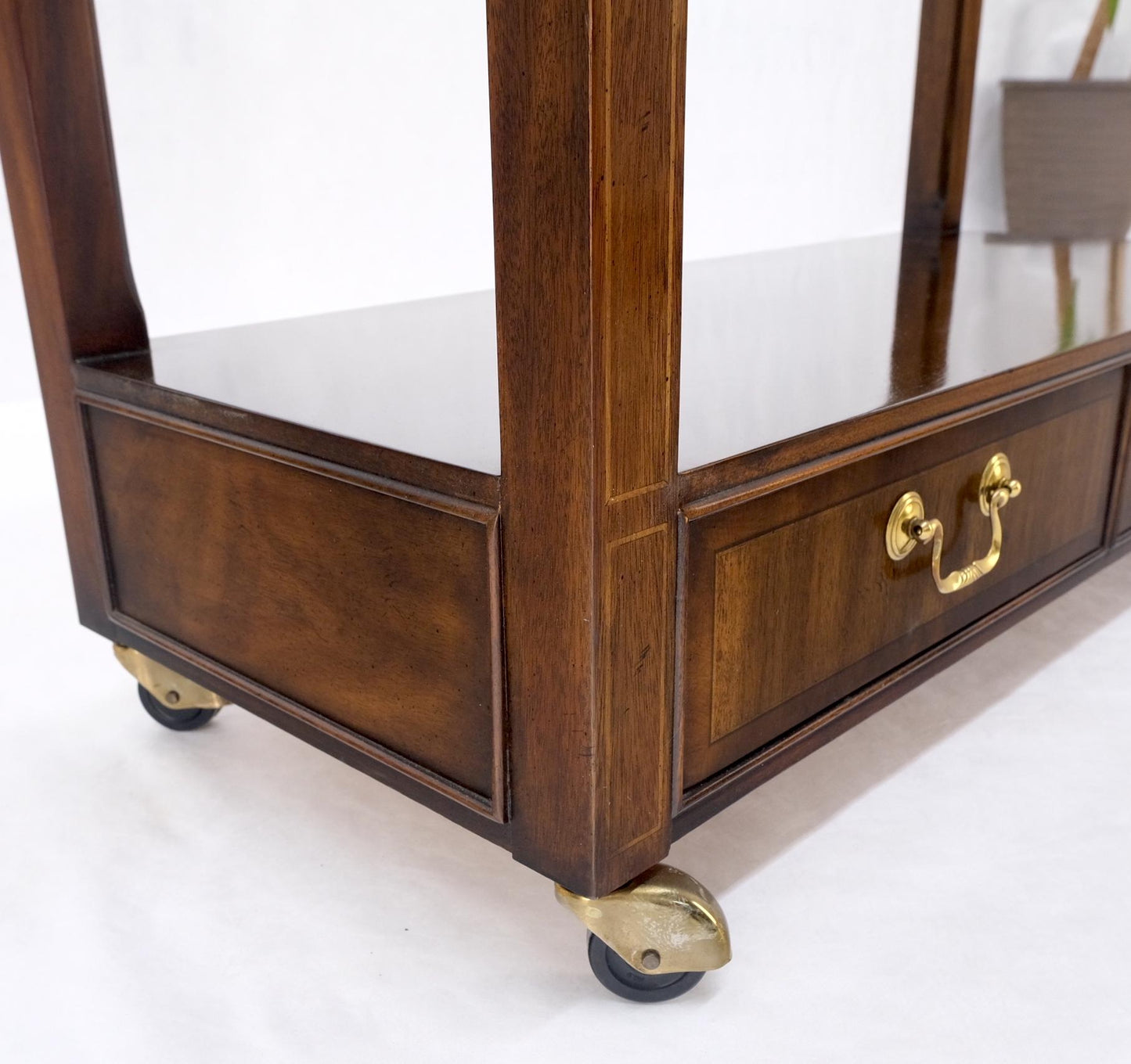 EstablishedLines Mahogany Banded Inlay Drop Leaf Silver Drawer 5 Drawers Server Cart on Wheels