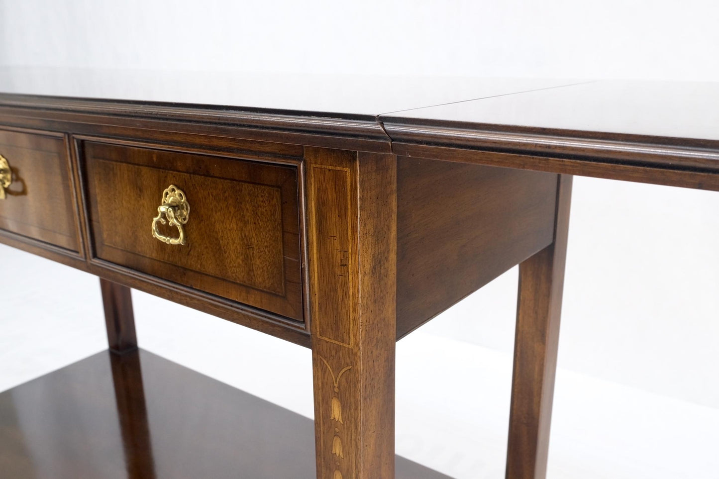 EstablishedLines Mahogany Banded Inlay Drop Leaf Silver Drawer 5 Drawers Server Cart on Wheels