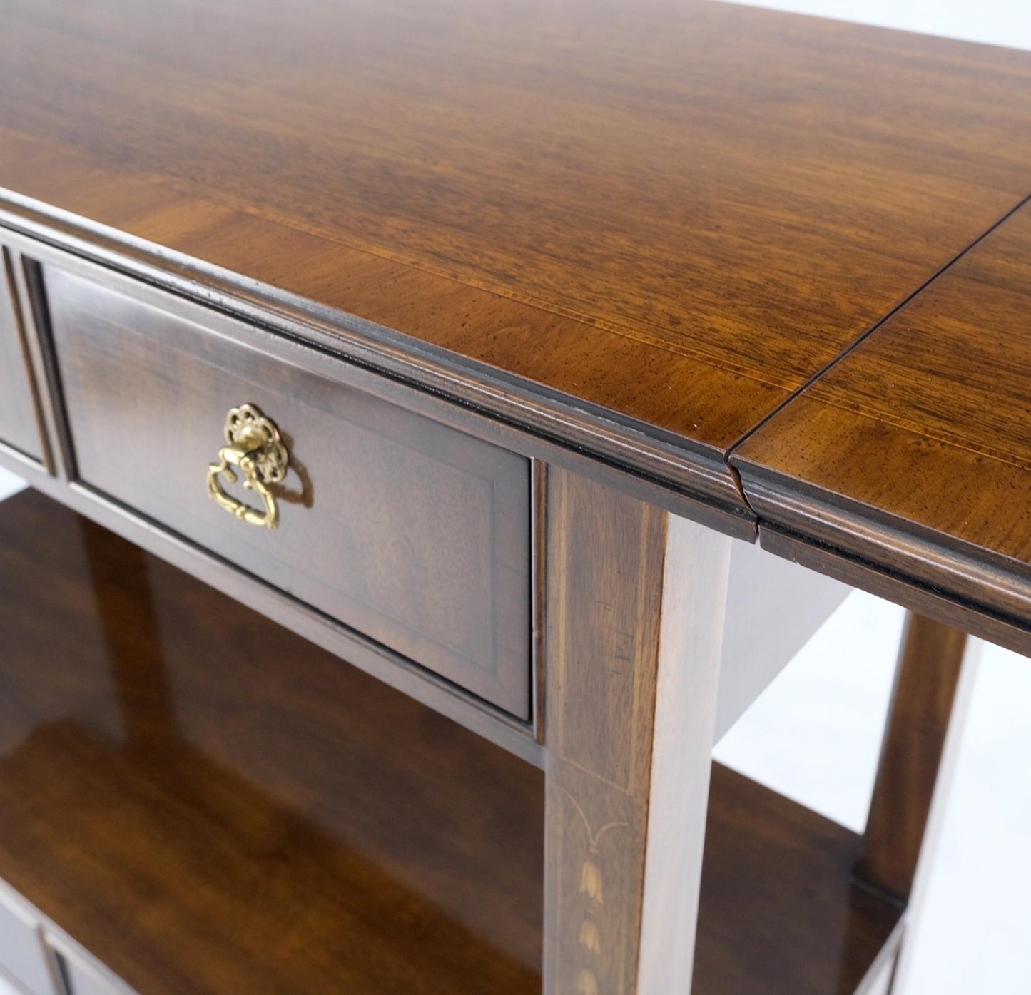 EstablishedLines Mahogany Banded Inlay Drop Leaf Silver Drawer 5 Drawers Server Cart on Wheels