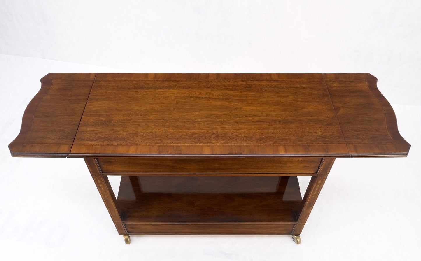EstablishedLines Mahogany Banded Inlay Drop Leaf Silver Drawer 5 Drawers Server Cart on Wheels