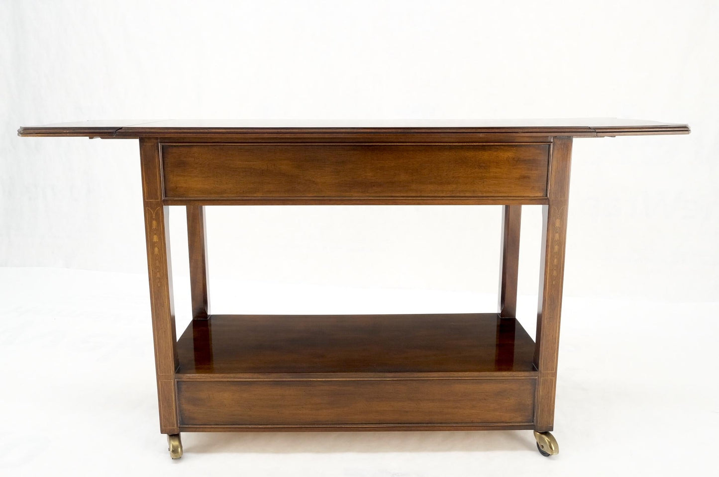 EstablishedLines Mahogany Banded Inlay Drop Leaf Silver Drawer 5 Drawers Server Cart on Wheels