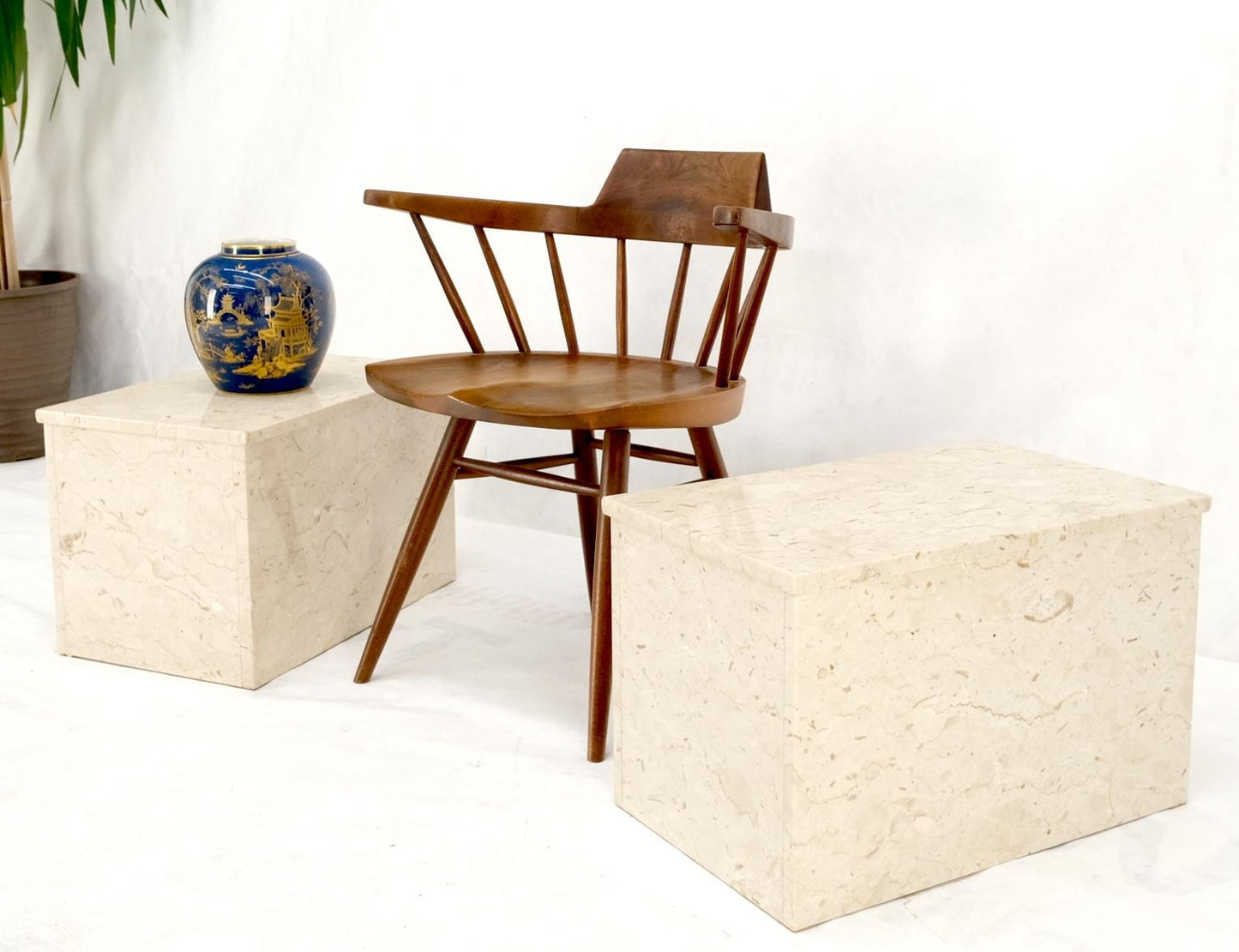 EstablishedLines Pair of Rectangle Marble End Side Tables Nightstands Pedestals Mid Century Mint