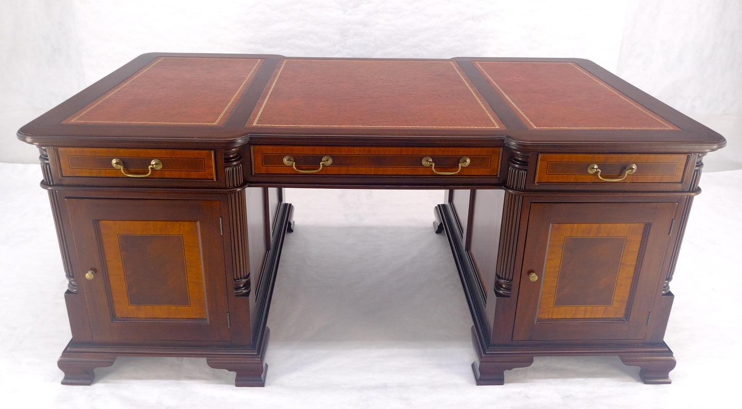 EstablishedLines Large Double Pedestal Embossed Leather Top Mahogany Partners Desk MINT