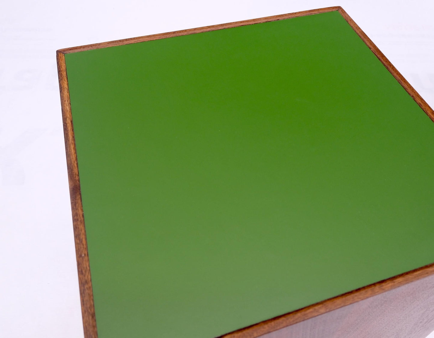 EstablishedLines Pair of Cube Shape Walnut Mid-Century Modern End Side Occasional Tables Stands