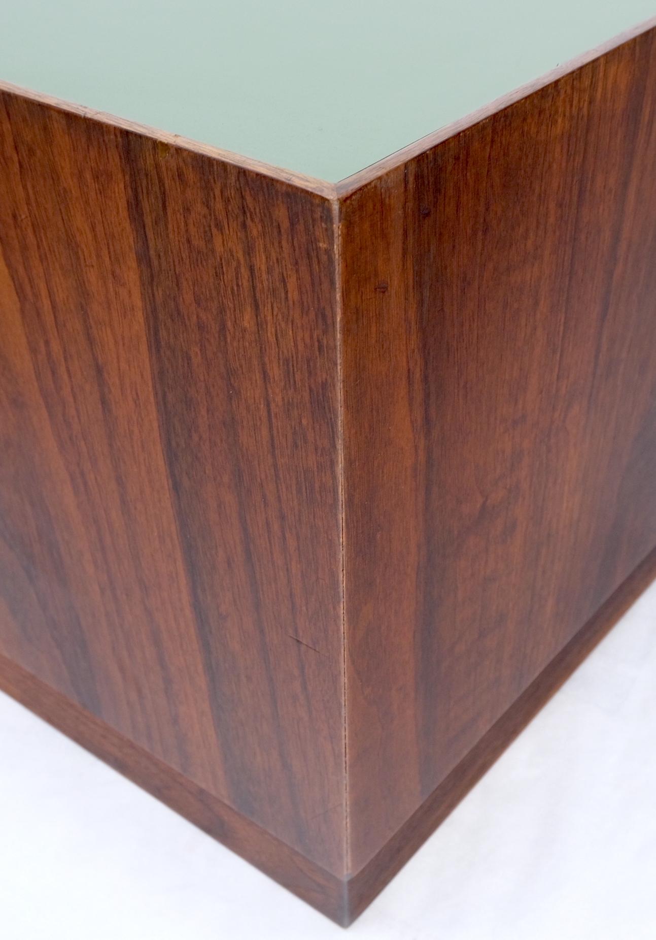 EstablishedLines Pair of Cube Shape Walnut Mid-Century Modern End Side Occasional Tables Stands