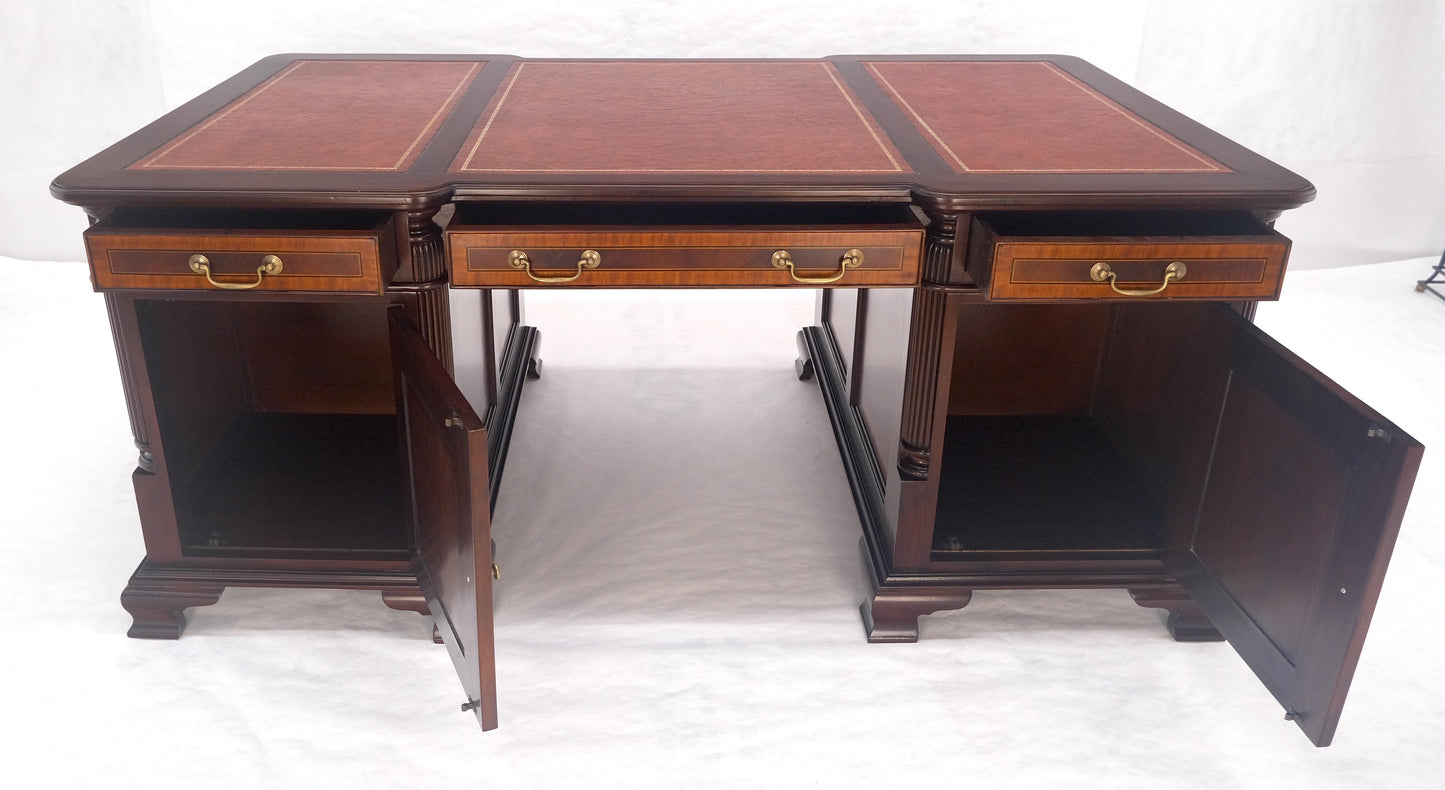 EstablishedLines Large Double Pedestal Embossed Leather Top Mahogany Partners Desk MINT