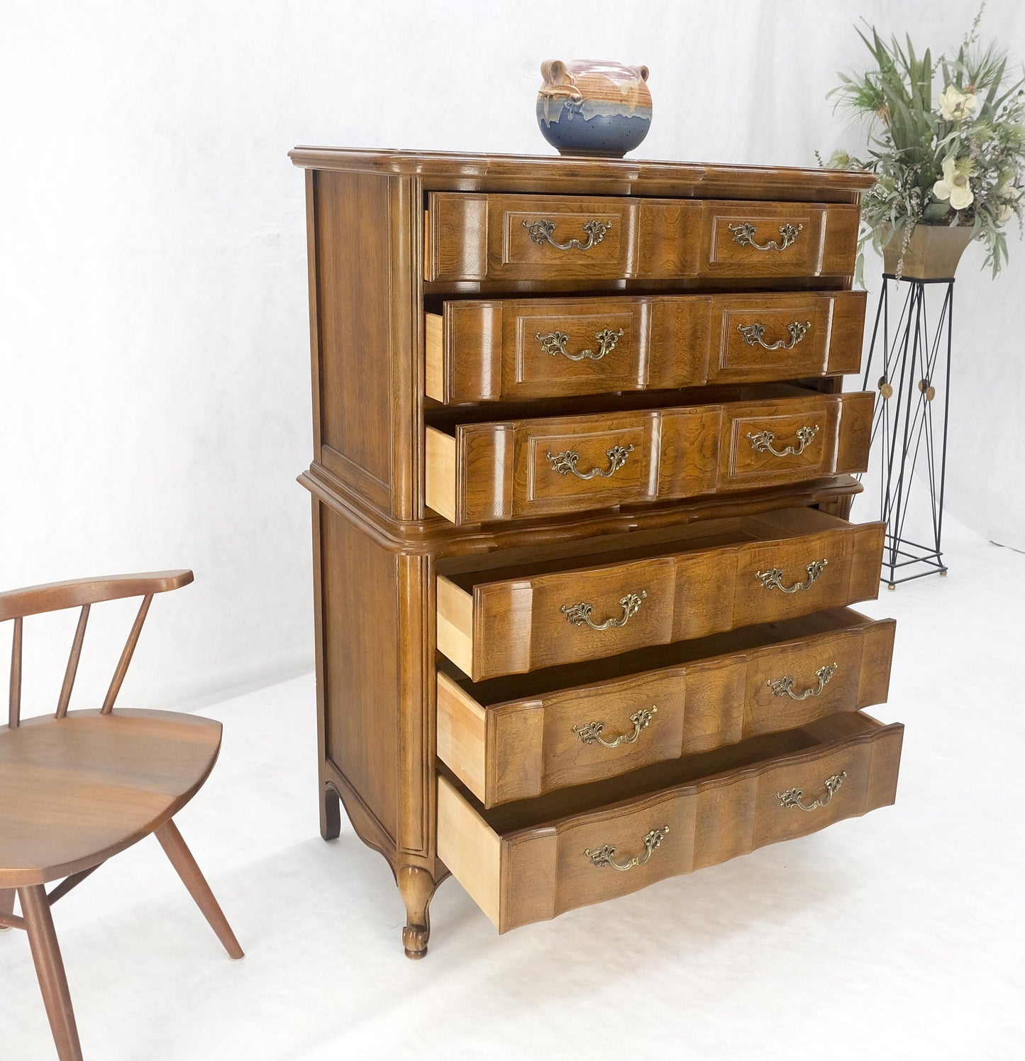 EstablishedLines Dark Amber Tone 6 Drawers High Boy French Chest of Drawers by Thomasville MINT!