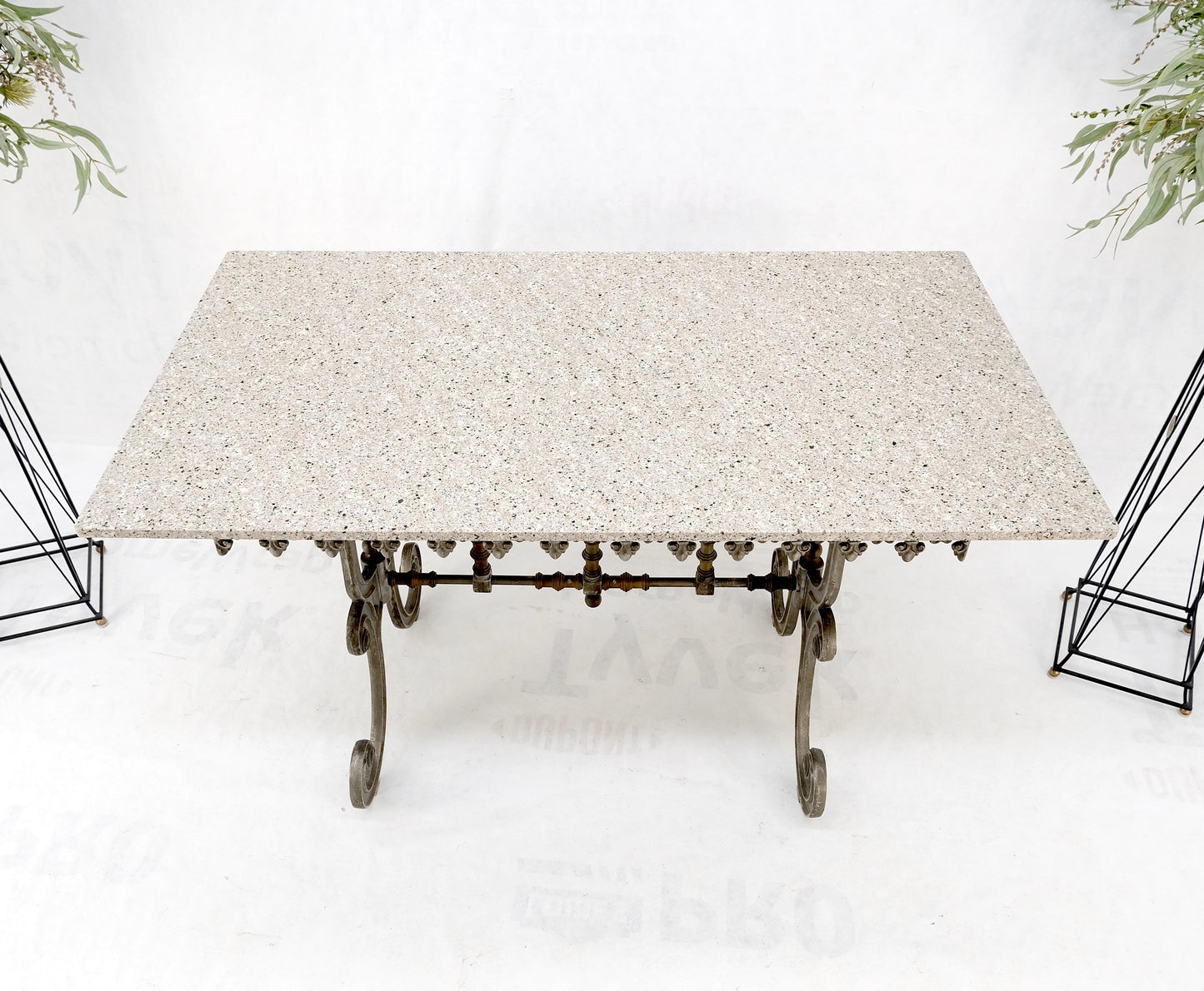 EstablishedLines Countertop High 36"H Cast Iron Base Beige Granite Top Dinning Serving Table