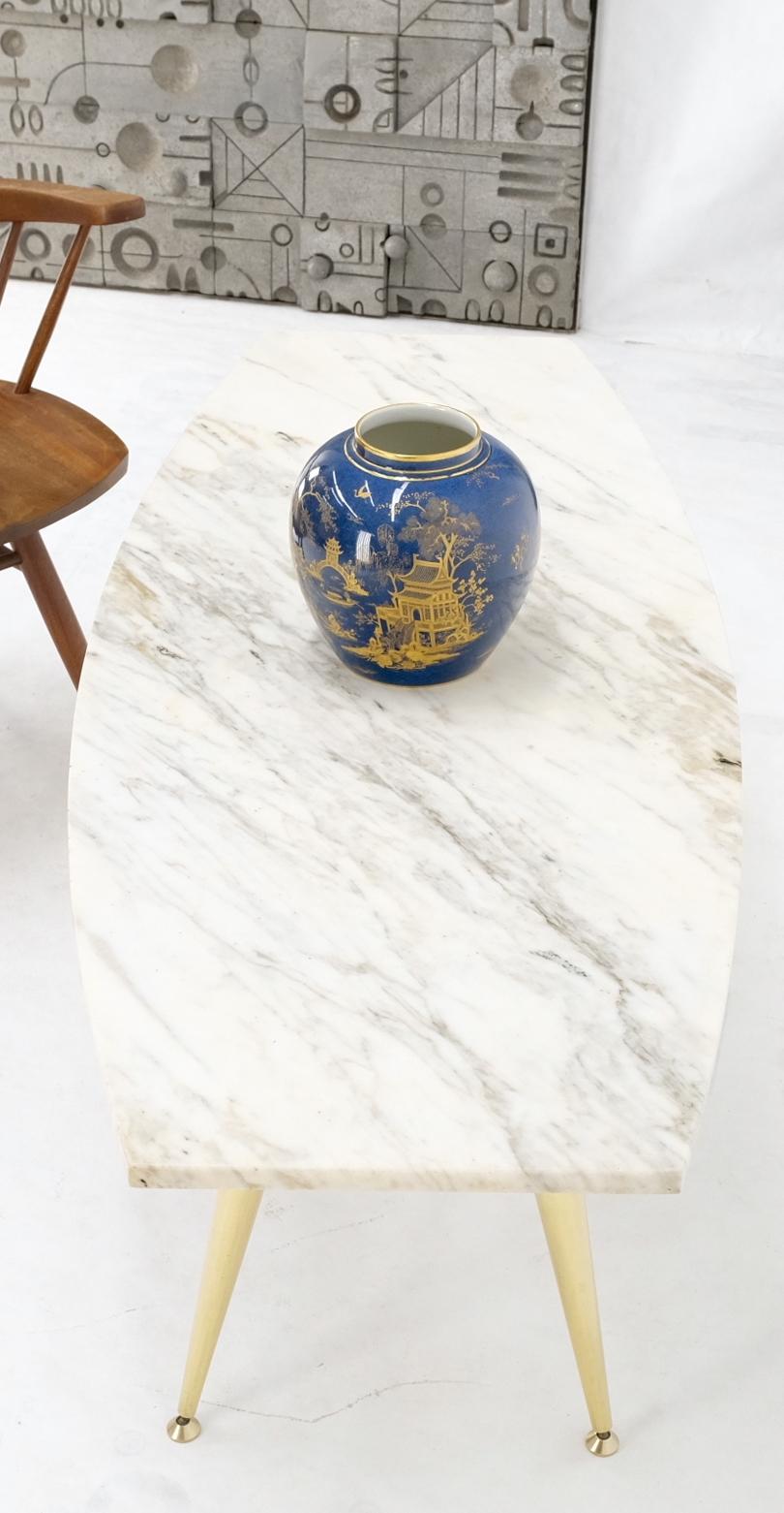 EstablishedLines Boat Shape Marble Top Tapered Cone Shape Brass Legs Coffee Table Mint