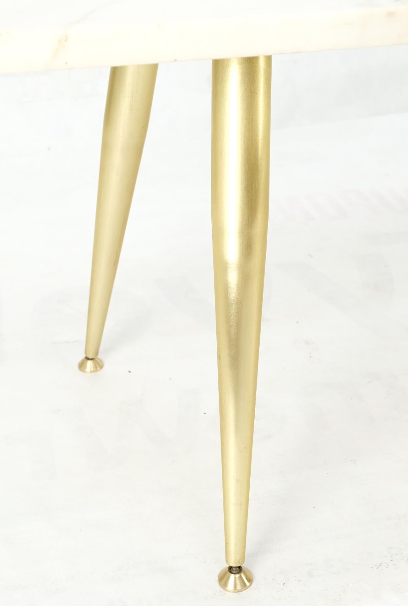 EstablishedLines Boat Shape Marble Top Tapered Cone Shape Brass Legs Coffee Table Mint