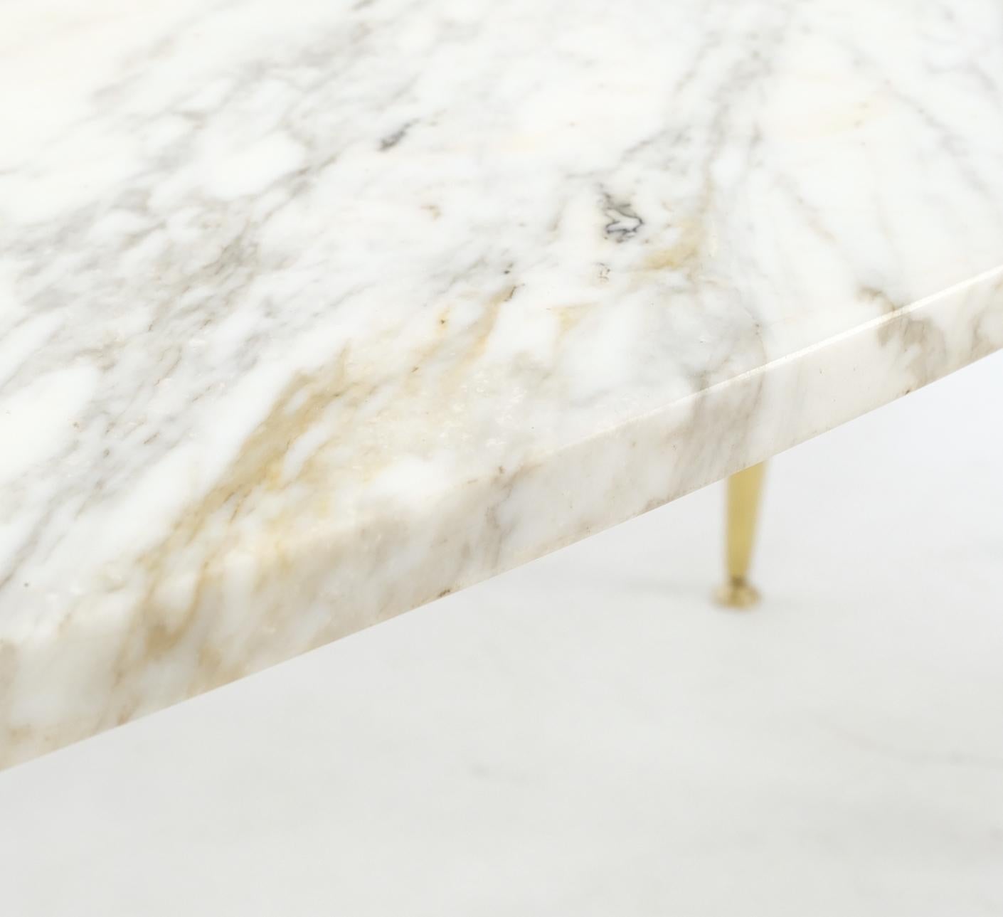 EstablishedLines Boat Shape Marble Top Tapered Cone Shape Brass Legs Coffee Table Mint