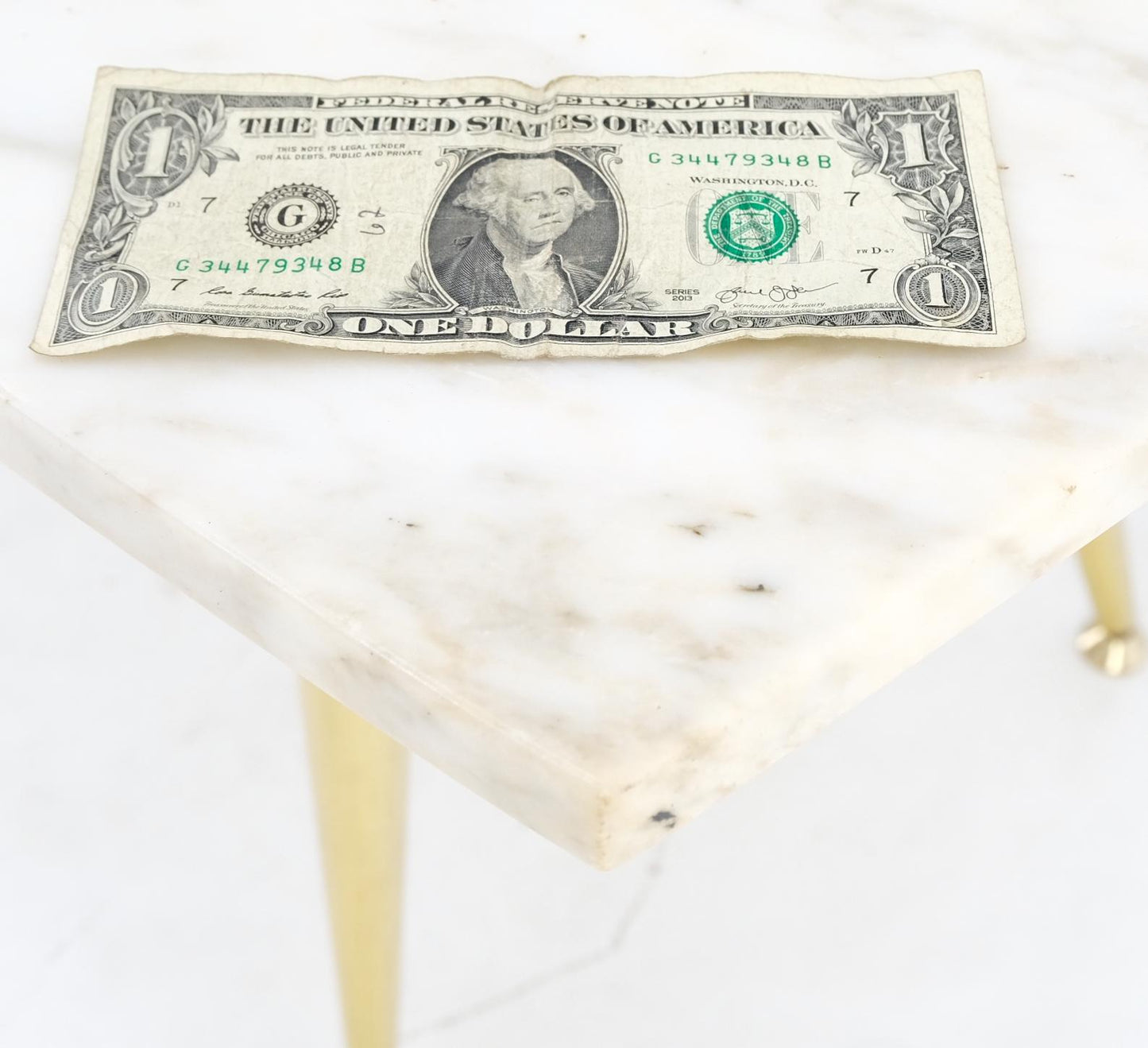 EstablishedLines Boat Shape Marble Top Tapered Cone Shape Brass Legs Coffee Table Mint