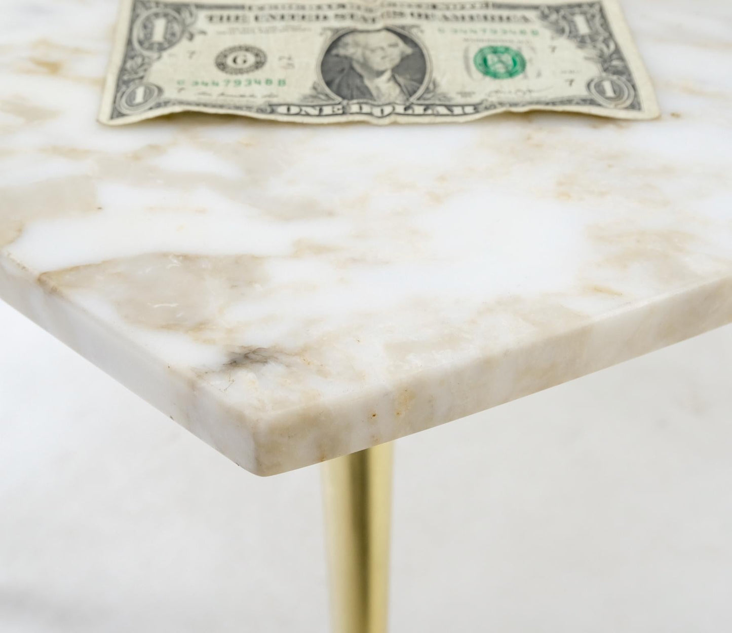 EstablishedLines Boat Shape Marble Top Tapered Cone Shape Brass Legs Coffee Table Mint