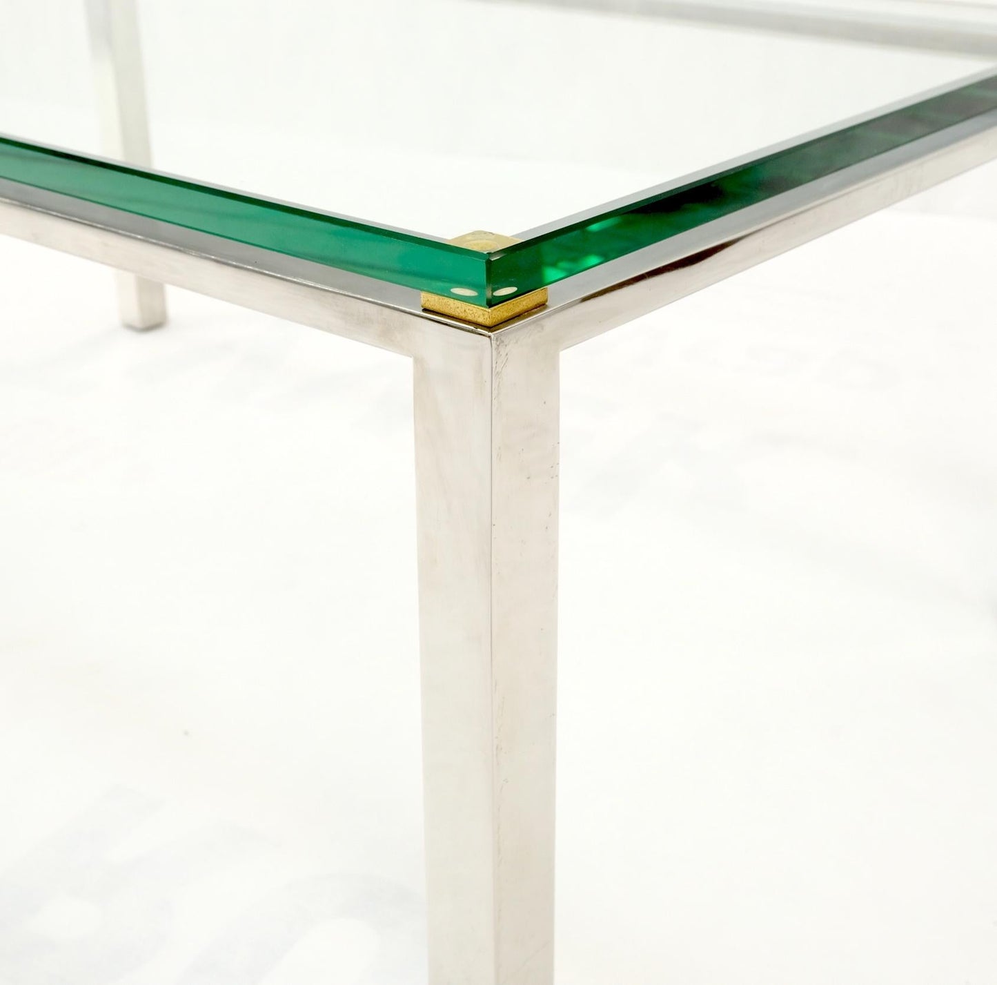 EstablishedLines Polished Stainless Steel & Brass Glass Top Rectangle Coffee Table Mid Century