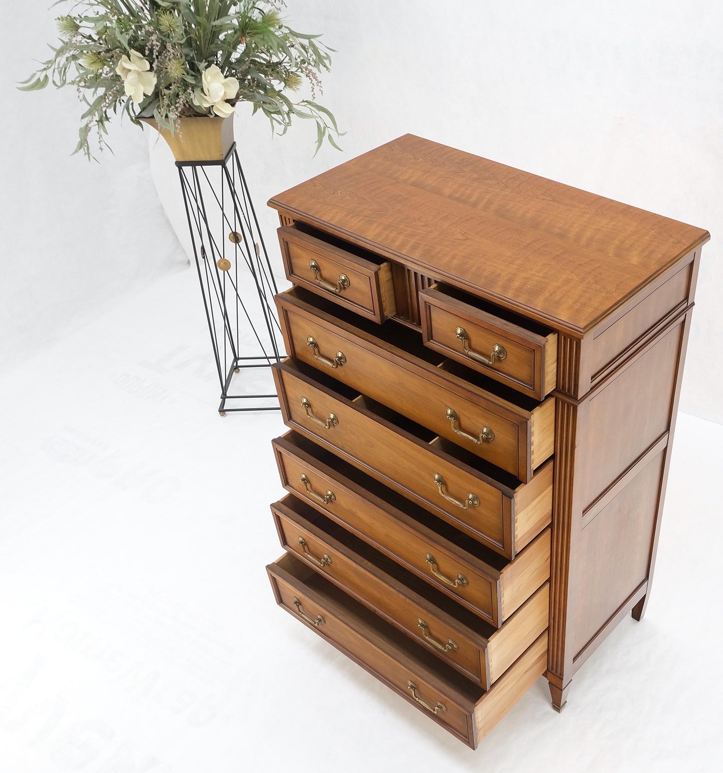 EstablishedLines Kindel 7 Drawers Fruitwood Heavy Brass Drop Pulls High Chest Tall Dresser Mint!