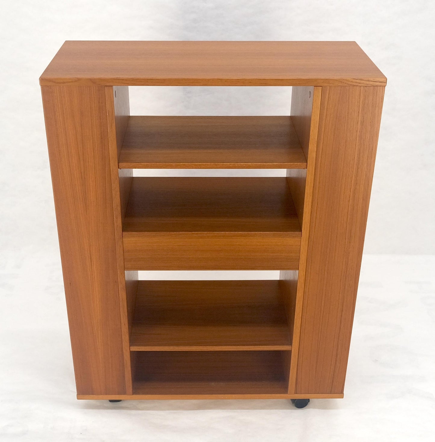 EstablishedLines Danish Mid Century Modern 1970s Teak Bookcase Entertainment Center on Wheels