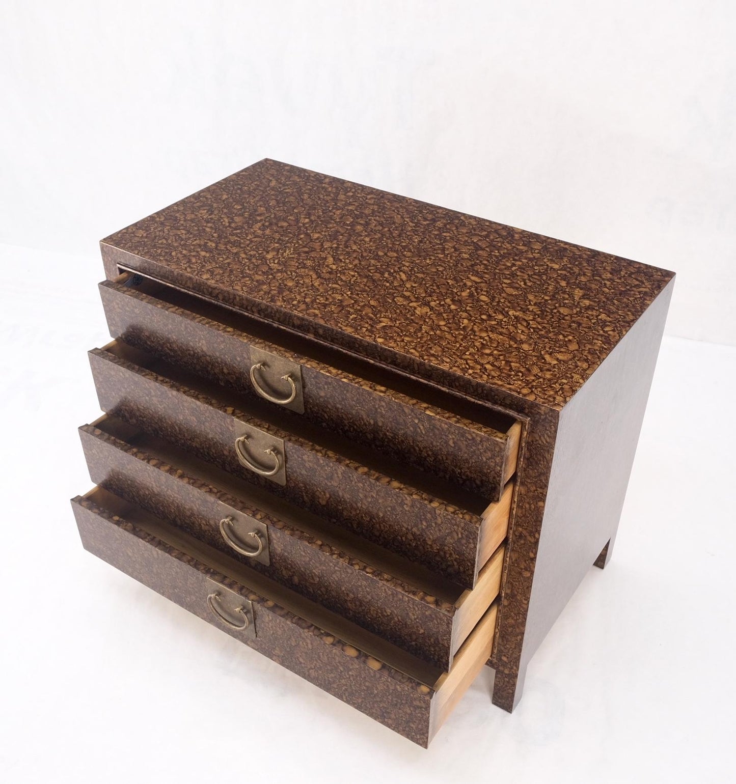 EstablishedLines Faux Tortoise 4 Drawer Heavy Brass Horse Shoe Pulls Bachelor Chest Dresser Mint!