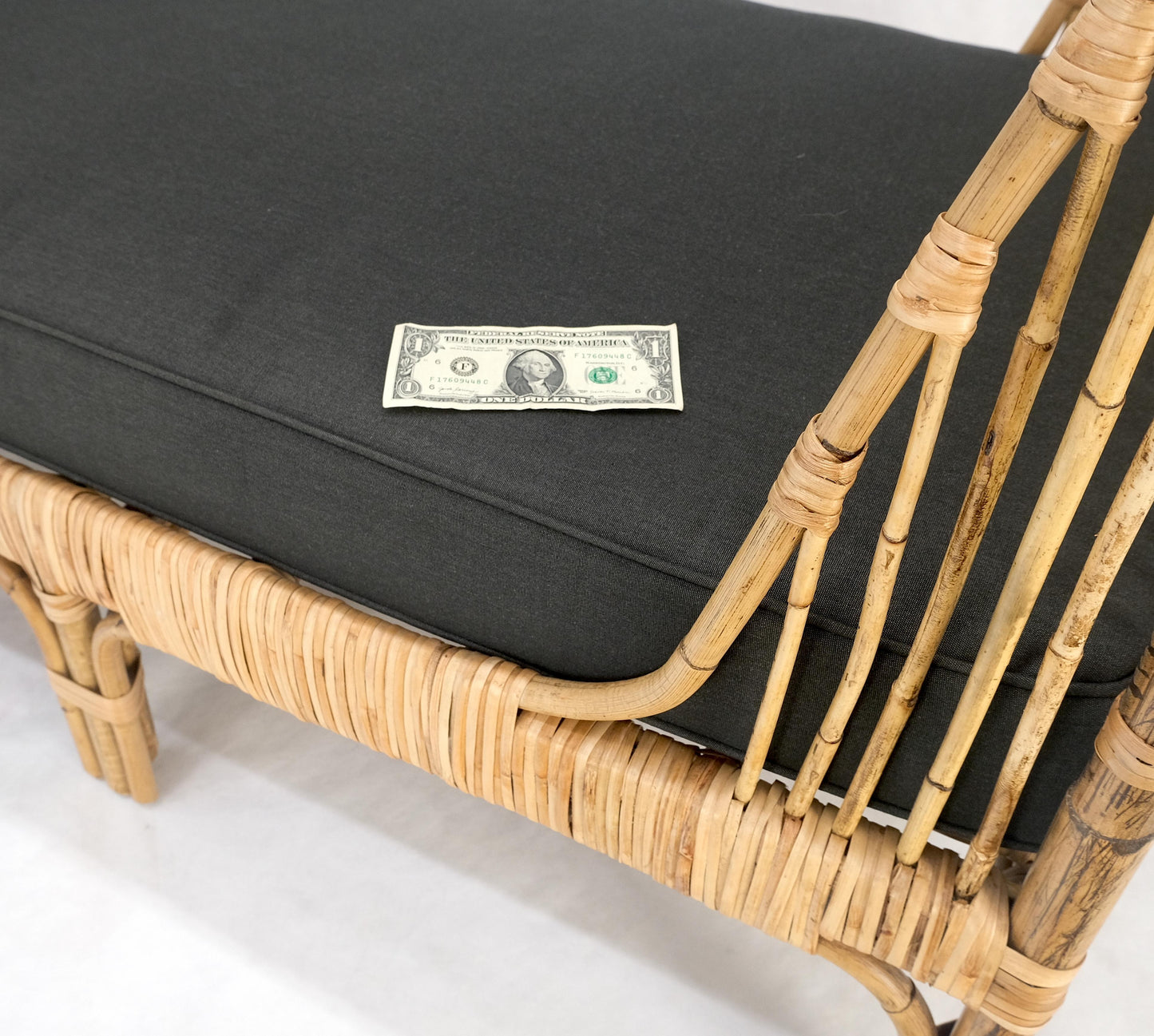 EstablishedLines Rattan Bamboo Daybed Black Linen Cushion Mid Century Modern Style MINT