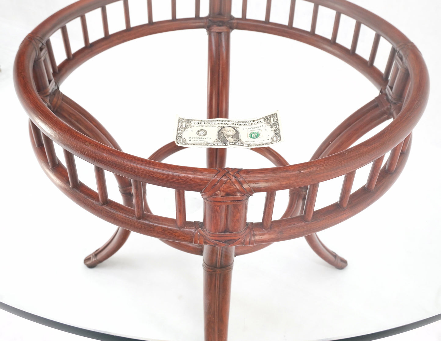 EstablishedLines Large Round Bamboo Glass Top MCM Dining Dinette Table by McGuire MINT!