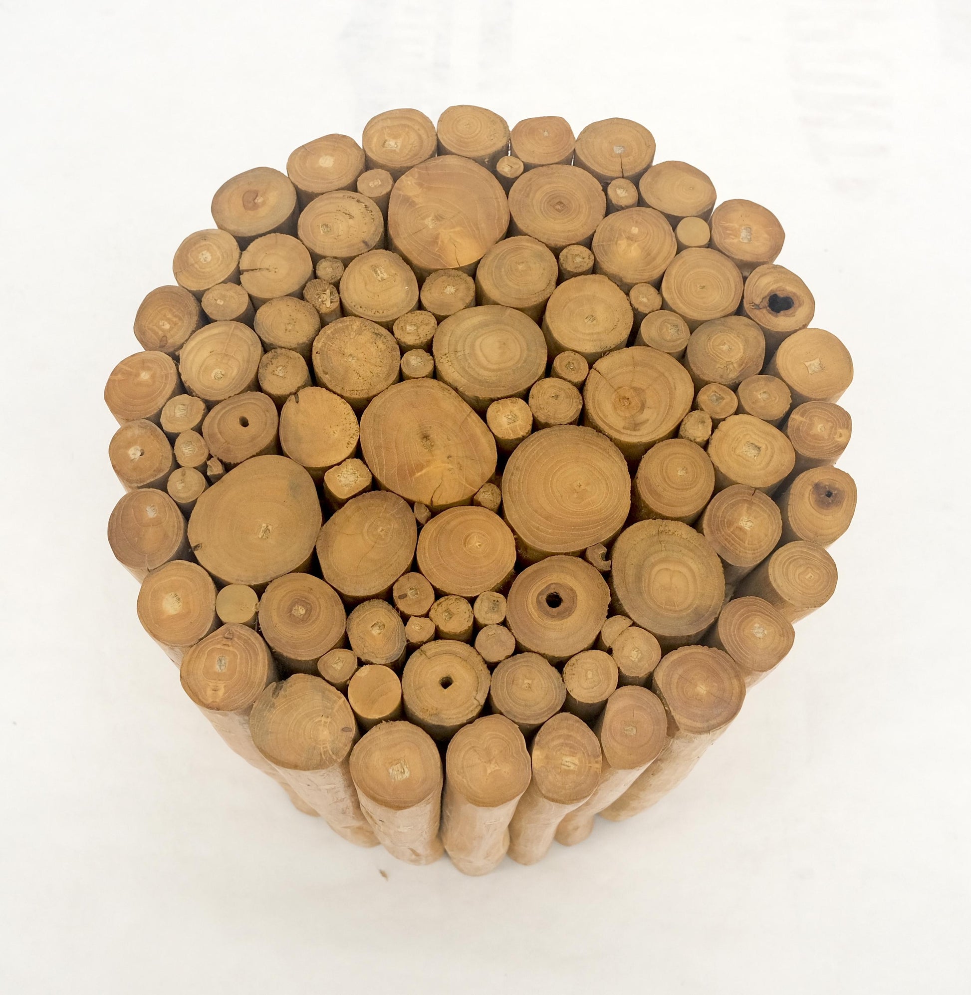 EstablishedLines Sheath of Twigs Stripped & Varnished Hardwood Round End Side End Table Stand