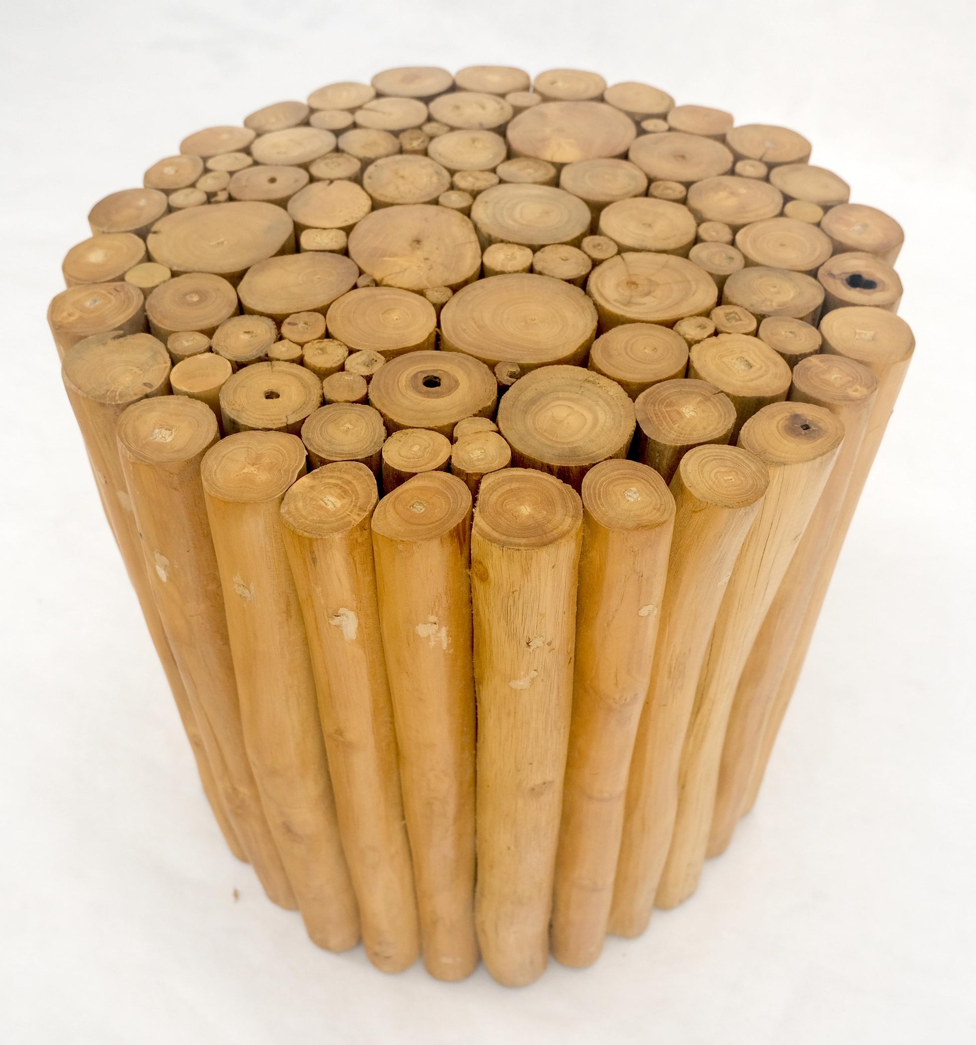 EstablishedLines Sheath of Twigs Stripped & Varnished Hardwood Round End Side End Table Stand