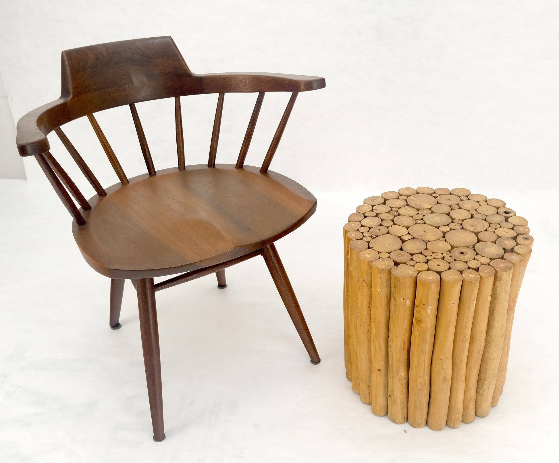 EstablishedLines Sheath of Twigs Stripped & Varnished Hardwood Round End Side End Table Stand