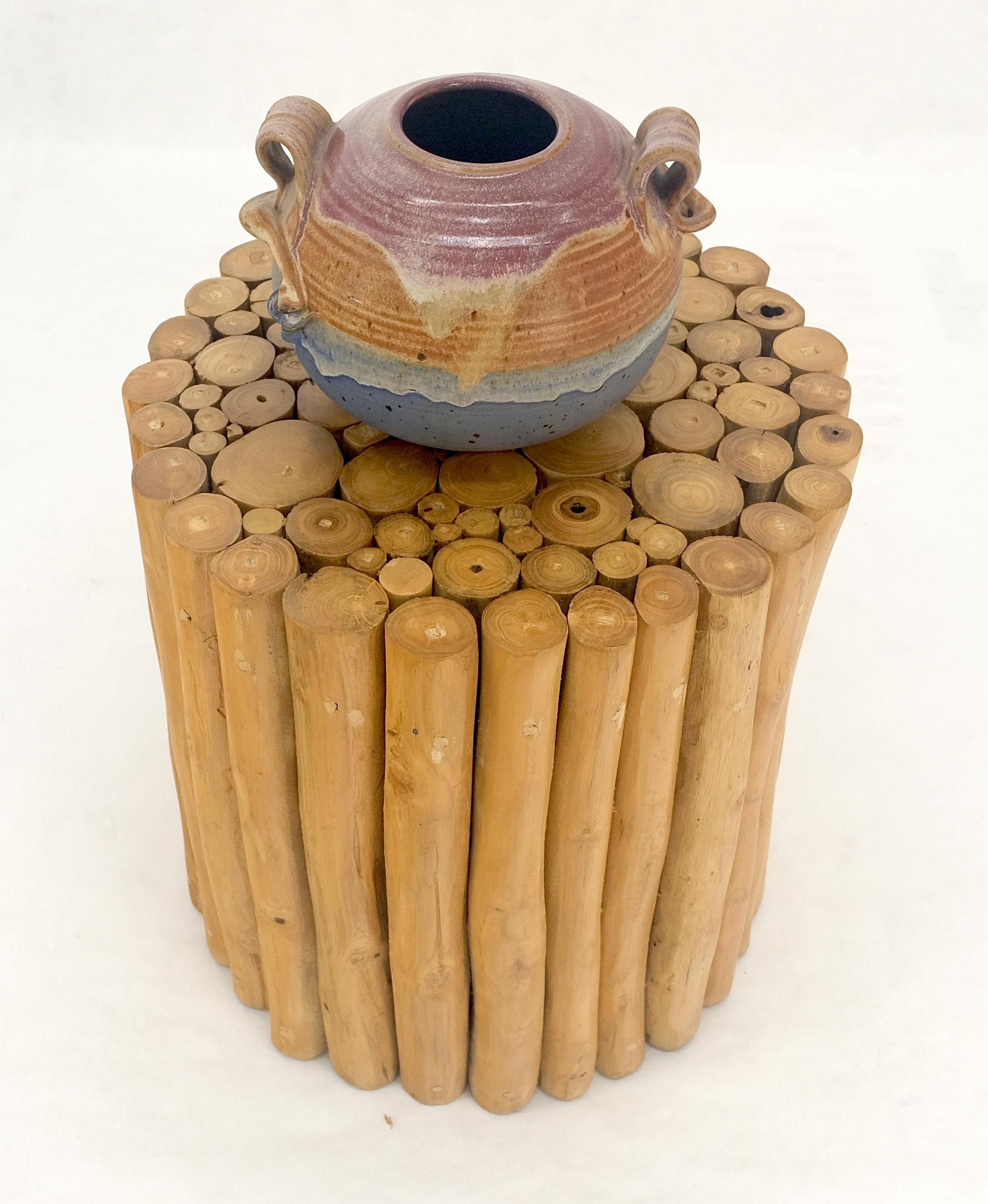 EstablishedLines Sheath of Twigs Stripped & Varnished Hardwood Round End Side End Table Stand