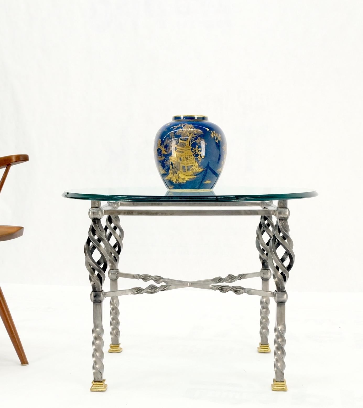 EstablishedLines Wrought Iron Art Ornament Brass Tips Feet Oval Glass Top Side End Coffee Table