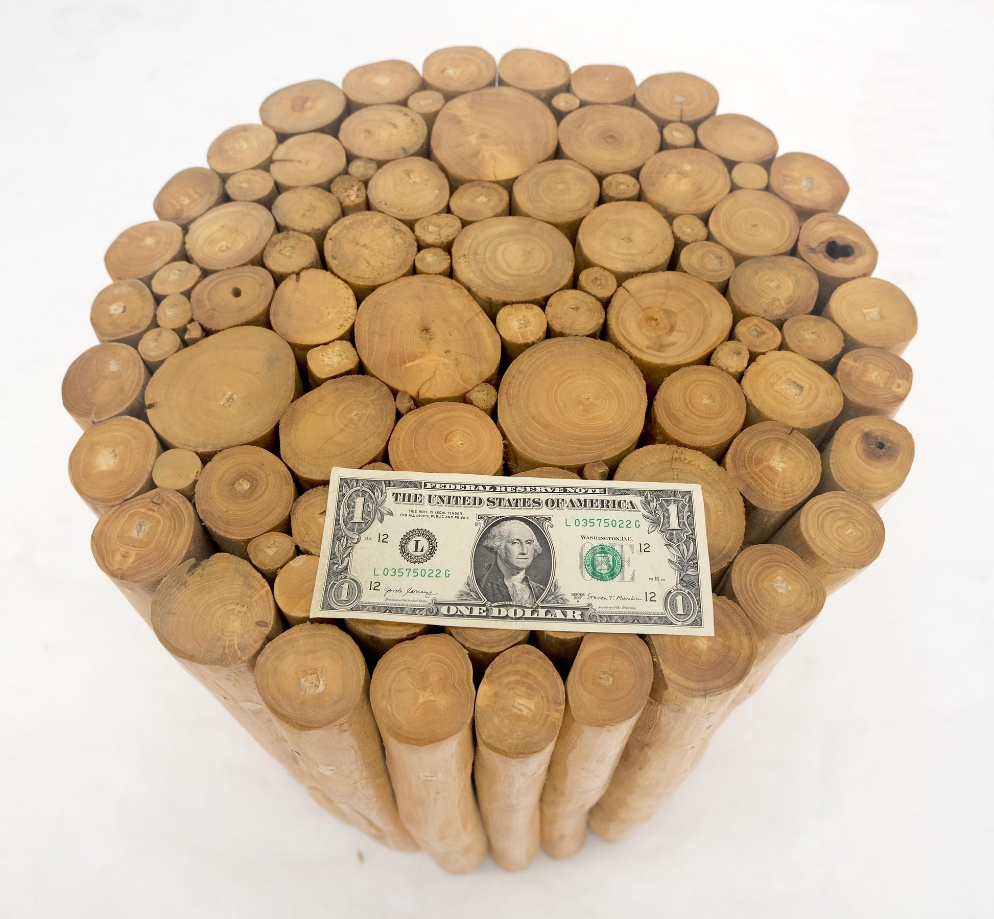 EstablishedLines Sheath of Twigs Stripped & Varnished Hardwood Round End Side End Table Stand